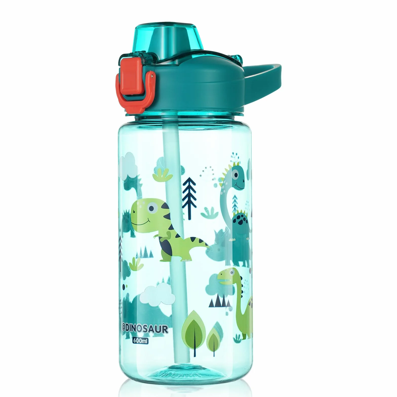 flintronic Botella de Agua Niños 600ml Sin BPA Plástico Dinosaurio Azul