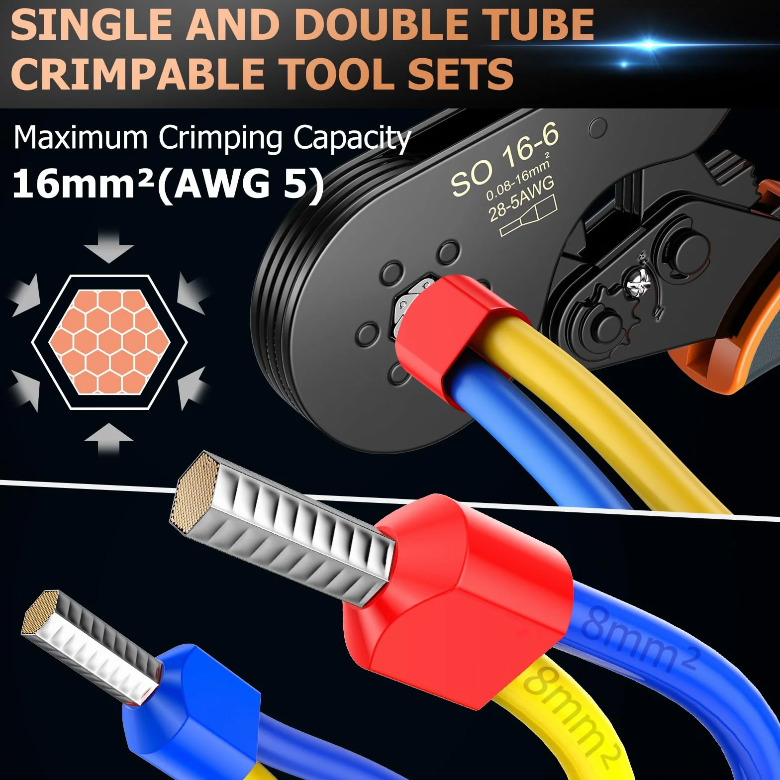 Crimpadora Terminales, alicat para engarzar 0,08-16 mm² Juego de alicat para extremos de cables con 1200 punteras para cables dobles y simples para bricolaje y uso industrial