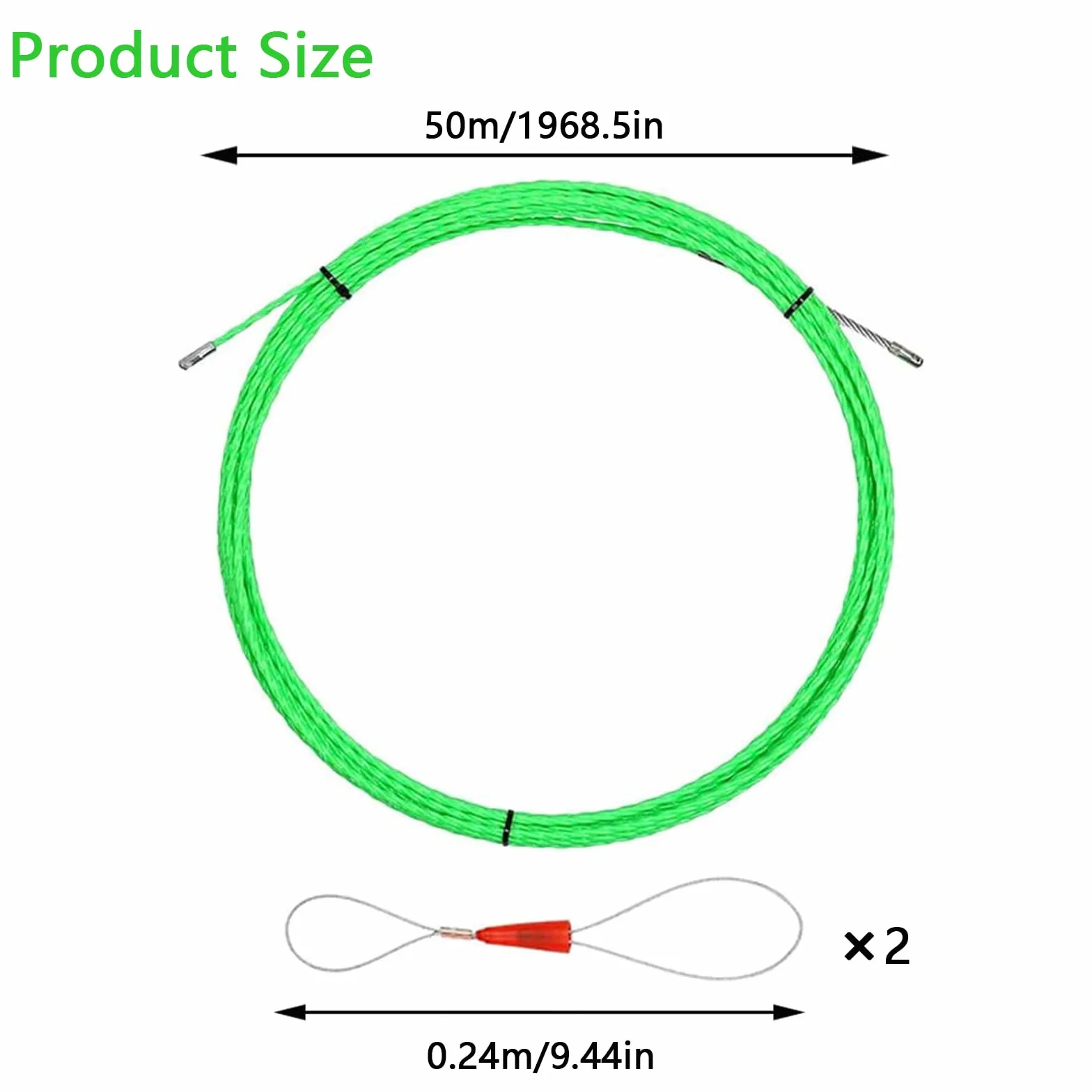Guia Pasacables 50M, 4,5mm Guia Pasacables Profesional Guia Cables Espiral Guía Pasacables con 2 Muelles Guía Ayuda de Extracción de Cables para Tirar de Cable, Verde