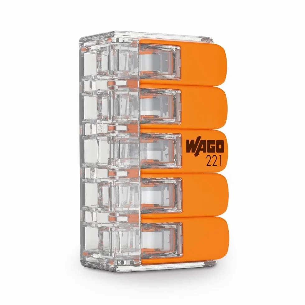 WAGO Terminales de conexión 221-615 | 5 polos, hasta 6 mm², conector de cable compacto con palanca para todos los tipos de conductores en todo el mundo, seguridad de aplicación confirmada, 6 unidades