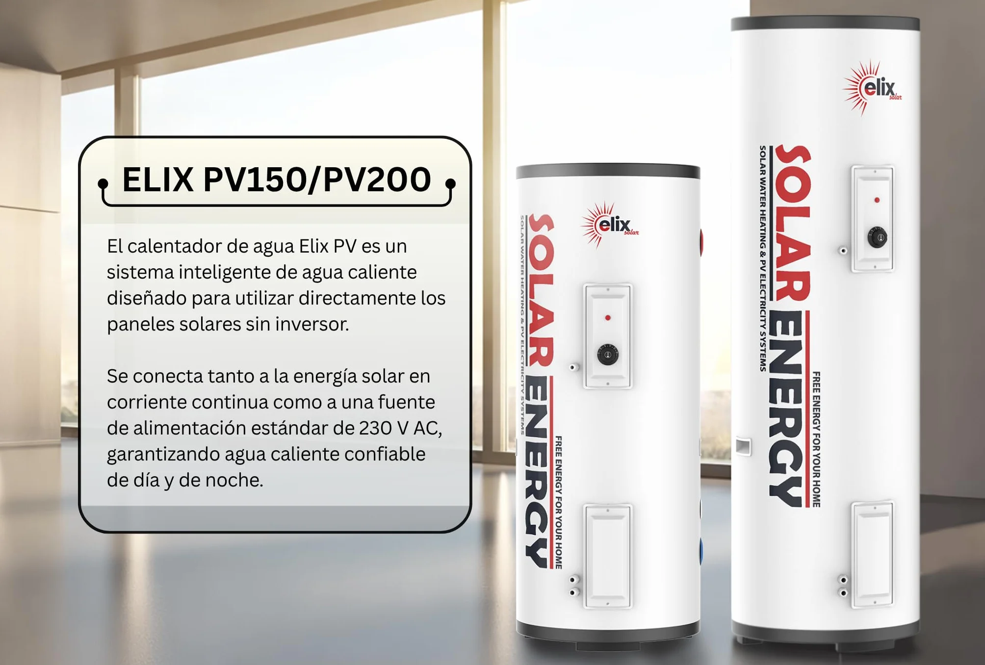 Calentador de Agua Solar Elix PV Termo Eléctrico con MPPT, 200L, DC1500W
