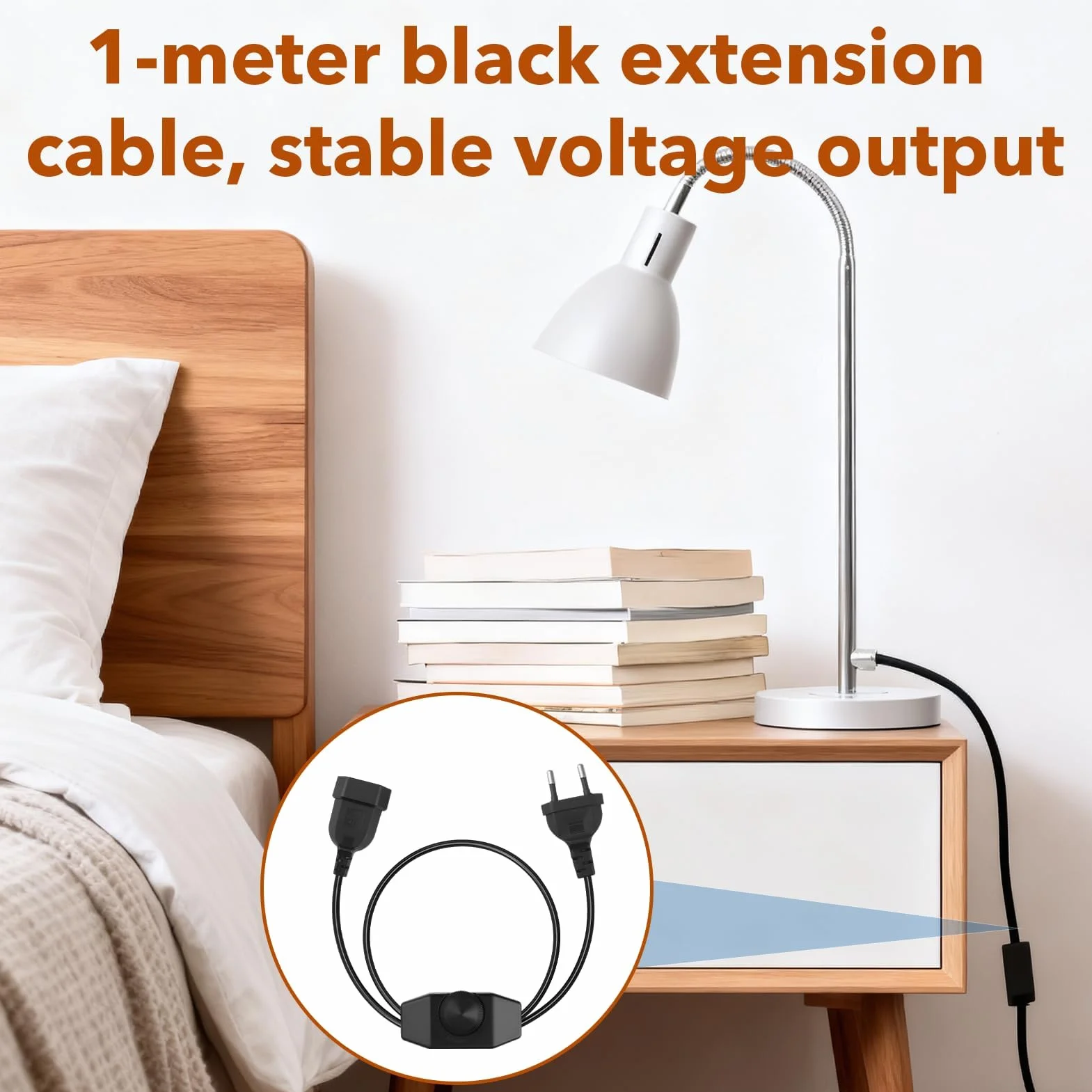 Regulador LED con Interruptor Rotativo, Cable 1M Negro 220-250V 100W Máx, Dimmer Silencioso con Enchufe Europeo para Lámparas y Bombillas LED Regulables, Extensión de Cable Ajustable
