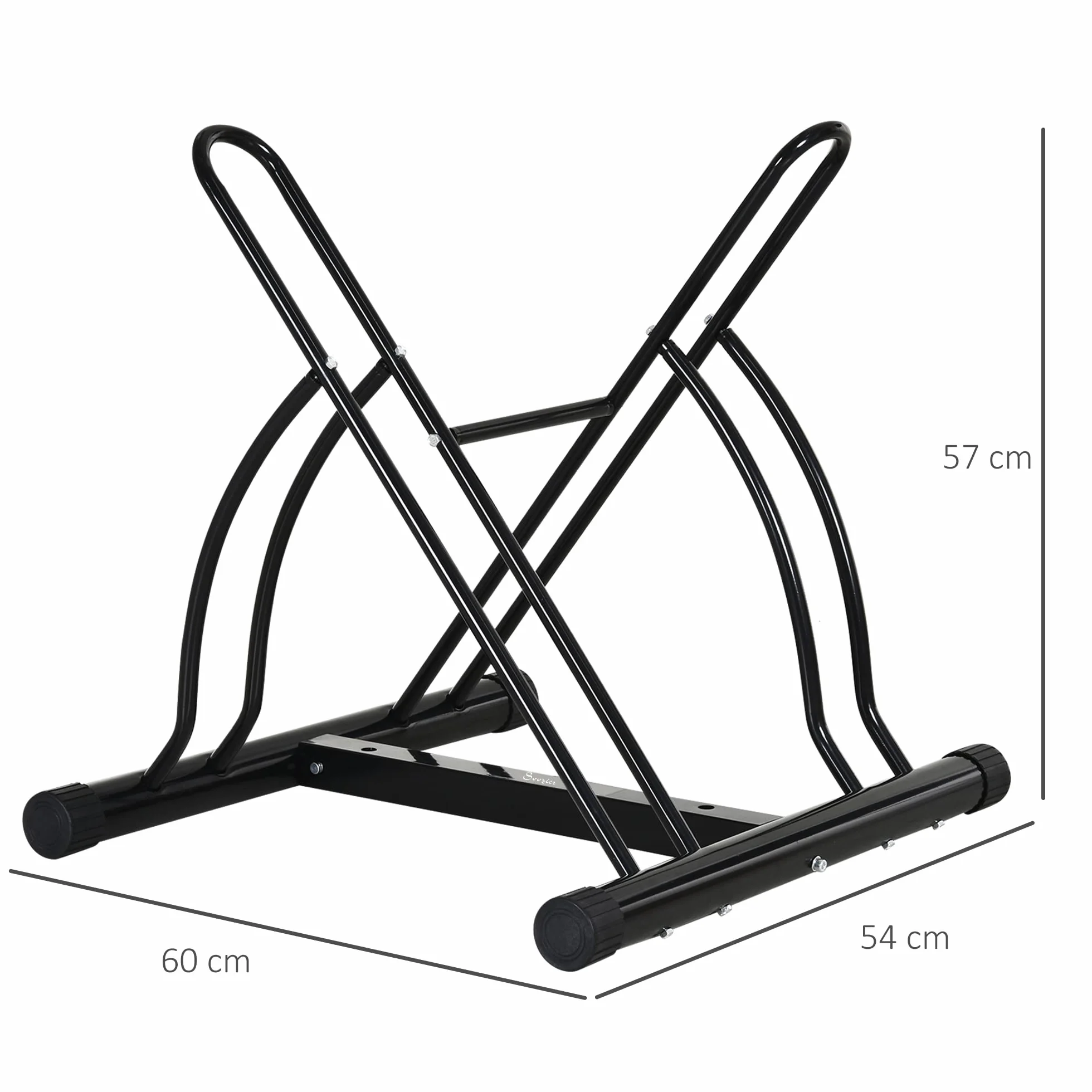 HOMCOM Soporte para Aparcar 2 Bicicletas, Aparcamiento Estacionamiento para Bicis, Inferir 65mm de Ancho, Fácil de Montar, Almohadilla Antideslizante, Interior y Exterior, 60x54x57 cm, Negro