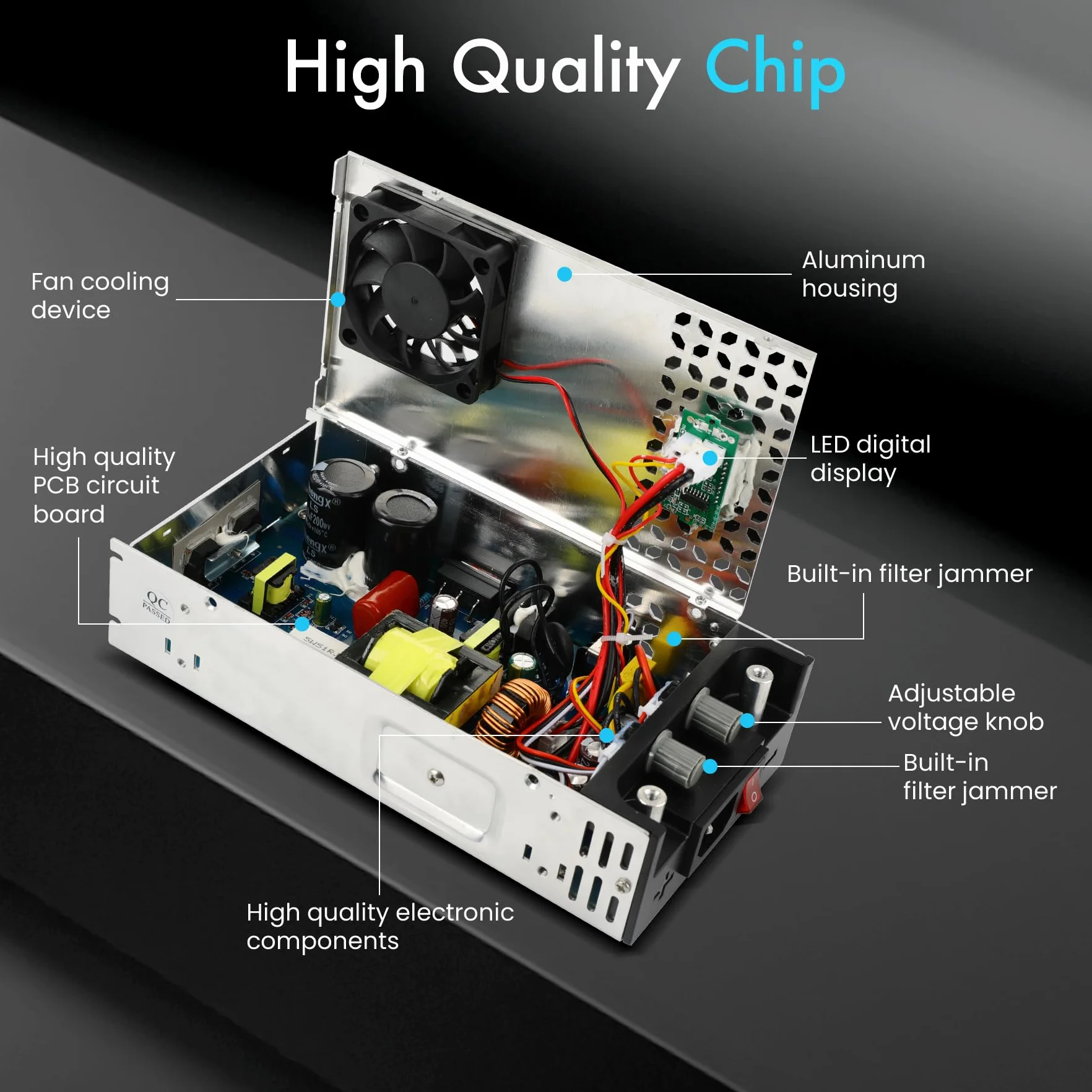 Ajustable Fuente de Alimentación DC 0-60V 10A 600W Transformador, 230V AC a DC 0-60V 10A Fuente Alimentación 600W con Pantalla LED, Muestra claramente dispositivo salida tensión y corriente