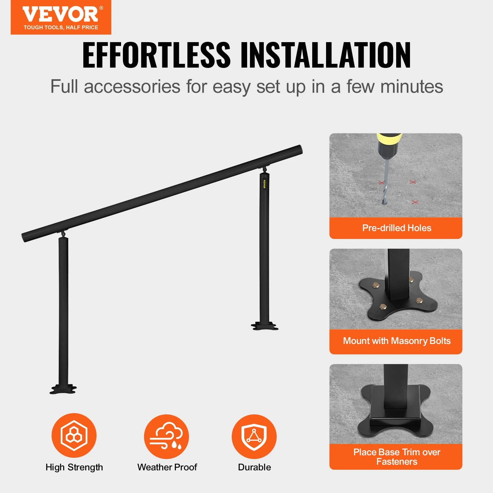VEVOR Barandilla de Escaleras Aluminio Pasamanos de Escalón Ajuste para 0-5 Pasos Negro Baranda para Escaleras 152,8 x 91 cm Ángulo Ajustable 0°-60° para Porches Balcones Jardines Hoteles Garajes