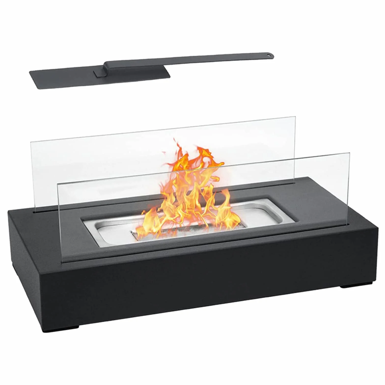 Chimenea de Mesa Rectangular, brasero portátil, Calentador con Modelado de Llama, brasero de bioetanol, Ideal para Uso en Interiores y Exteriores