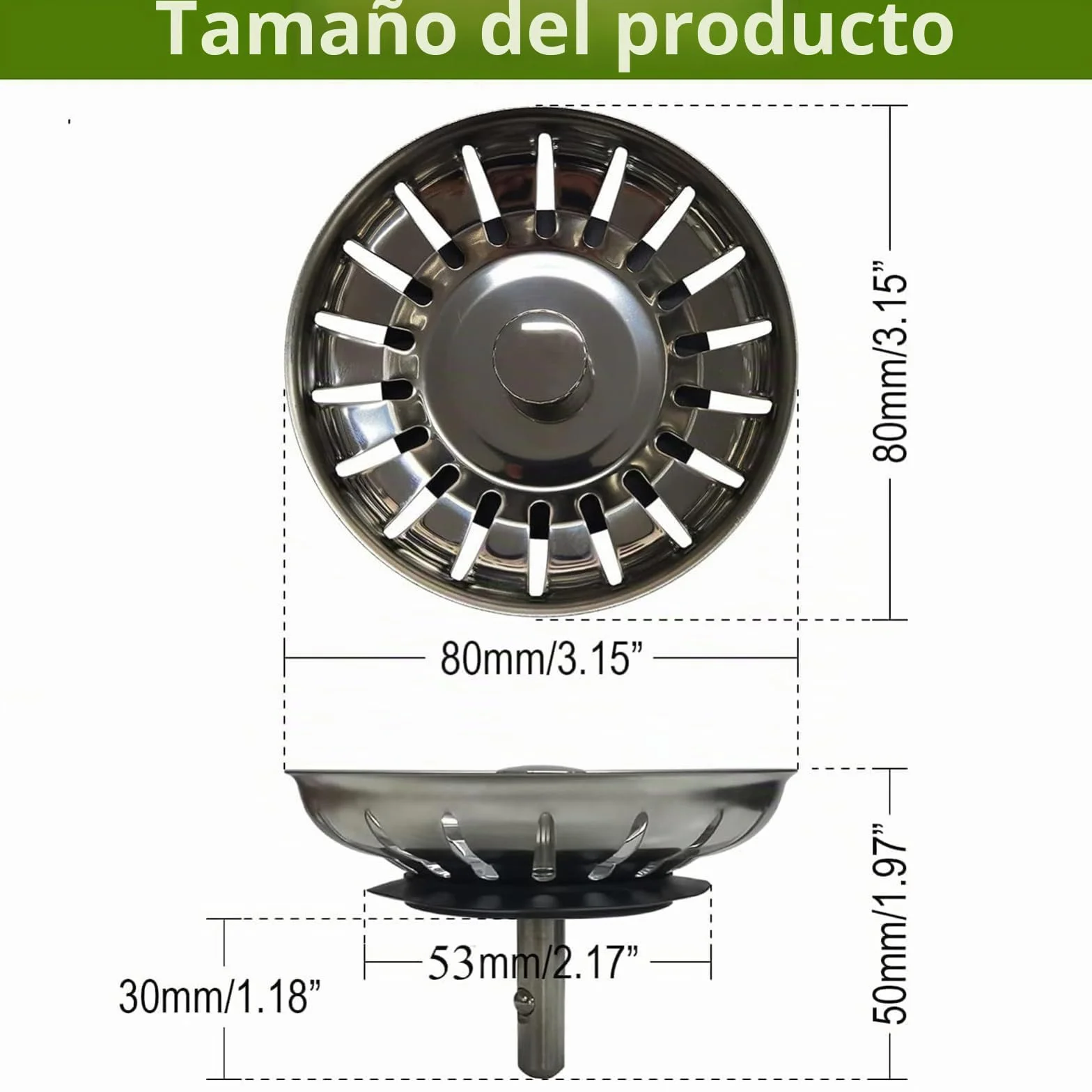 Tapón colador fregadero cocina acero inoxidable 80 mm UK paquete 2