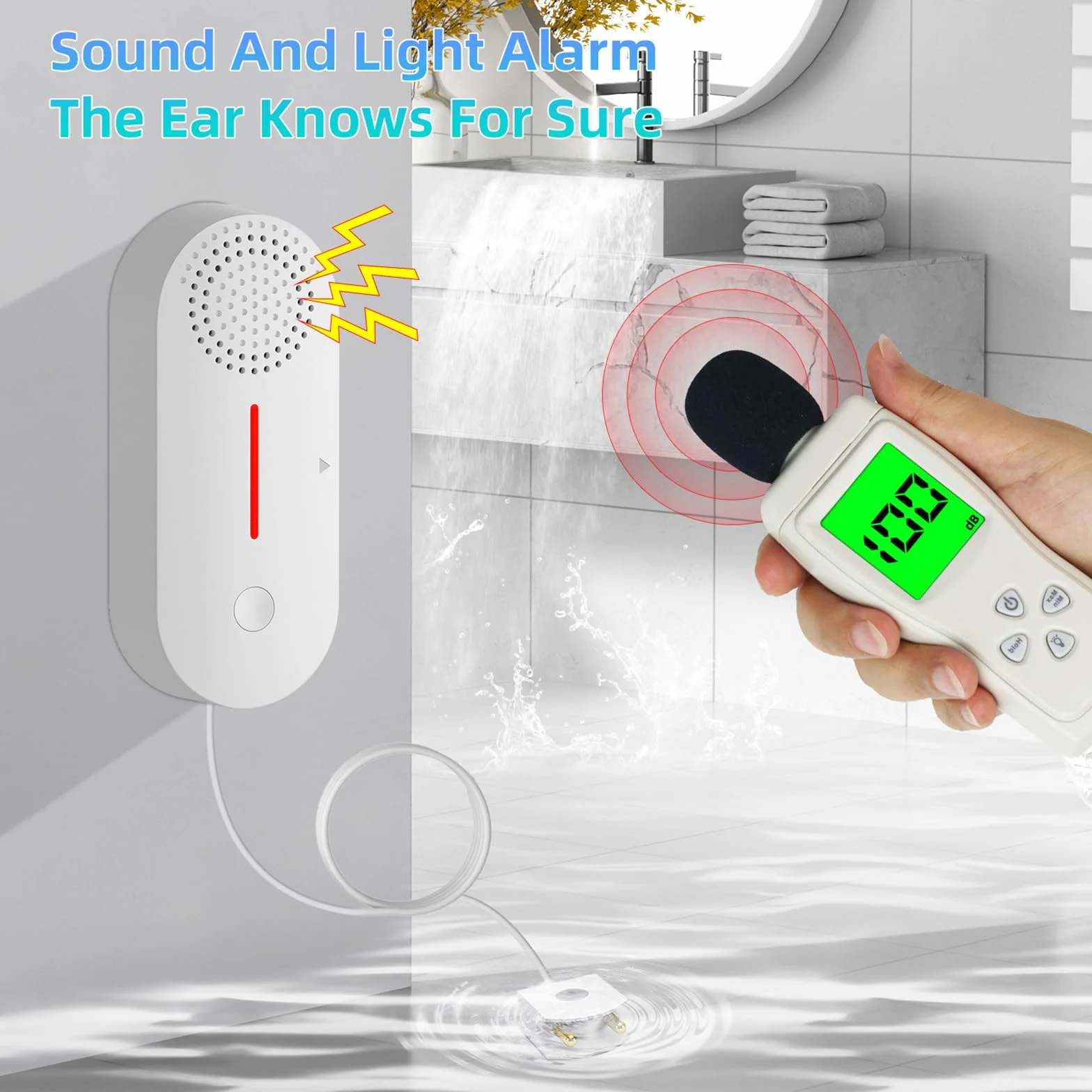 Cuteefun Detector de Fugas de Agua WiFi, Alarma Agua 100dB, Sensor Inalámbrico Tuya/Smart Life para Baño Cocina