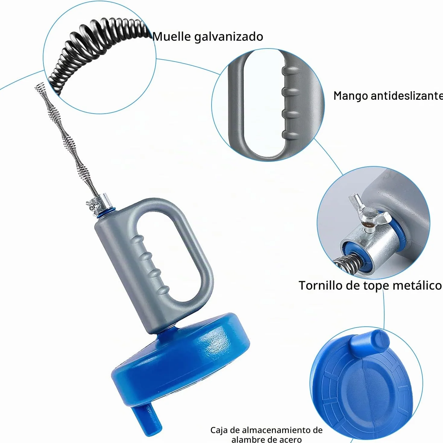 Desatascador Tuberias Profesional 13M, Manual Muelle Alambre Desatascador Tuberias, Desatascador de Desagües, Fontanería Snake Plug Desbloqueador, para WC, Cocina, Baño, Fregadero, con Guantes
