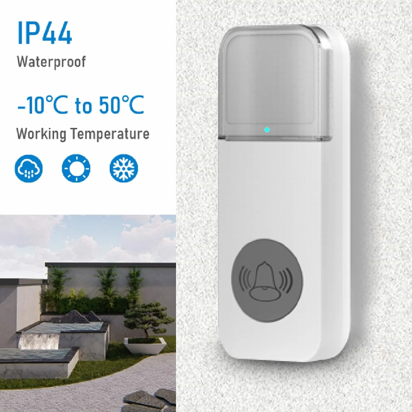 Timbre inalámbrico, Timbre de Puerta con Indicadores LED, Resistente al Agua (Blanco)