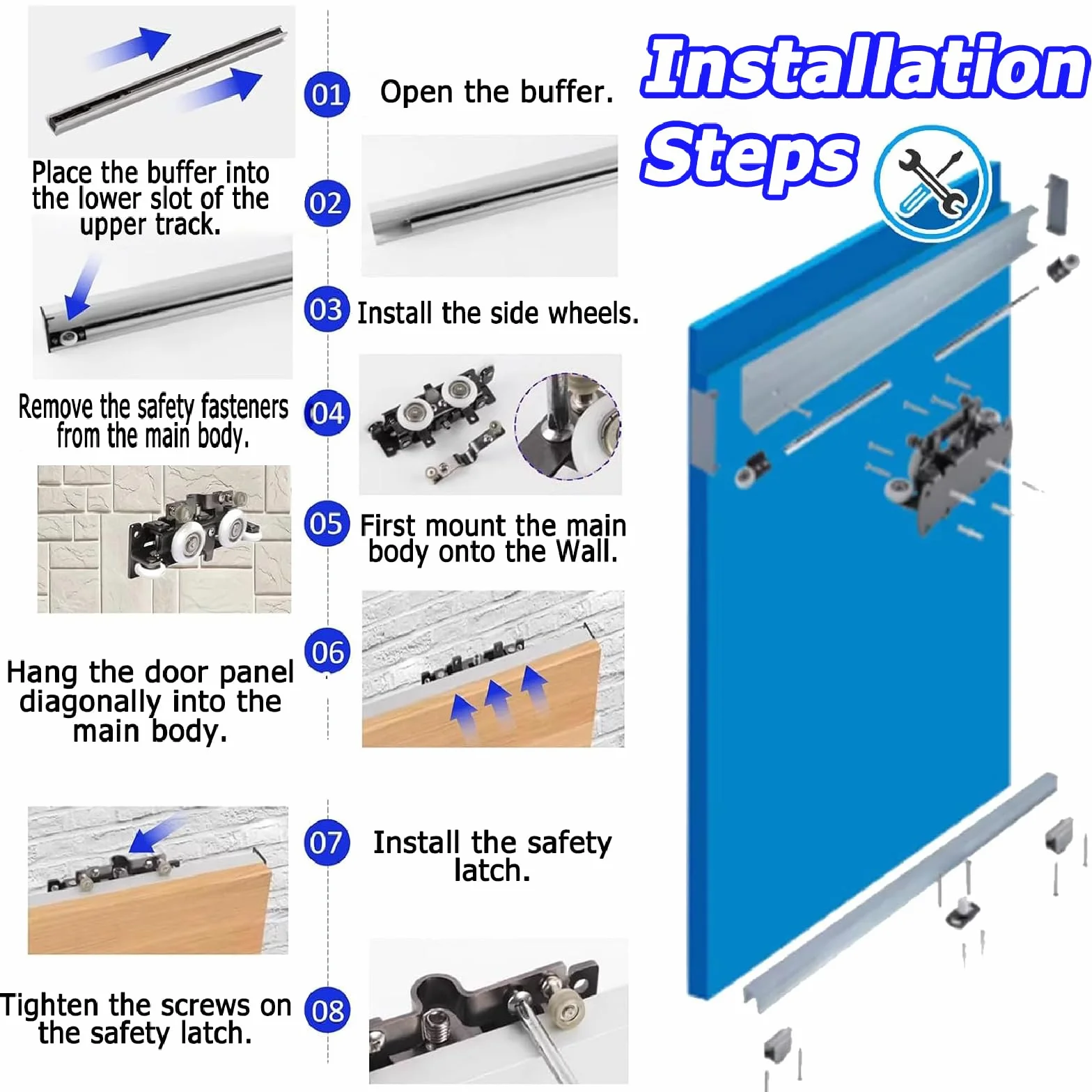 Kit de Puerta corredera Invisible,Kit para Puerta Invisible,Kit de herrajes Ocultos para Puertas,Funcionamiento Impecable,Diseño Invisible,Adecuado para dormitorios