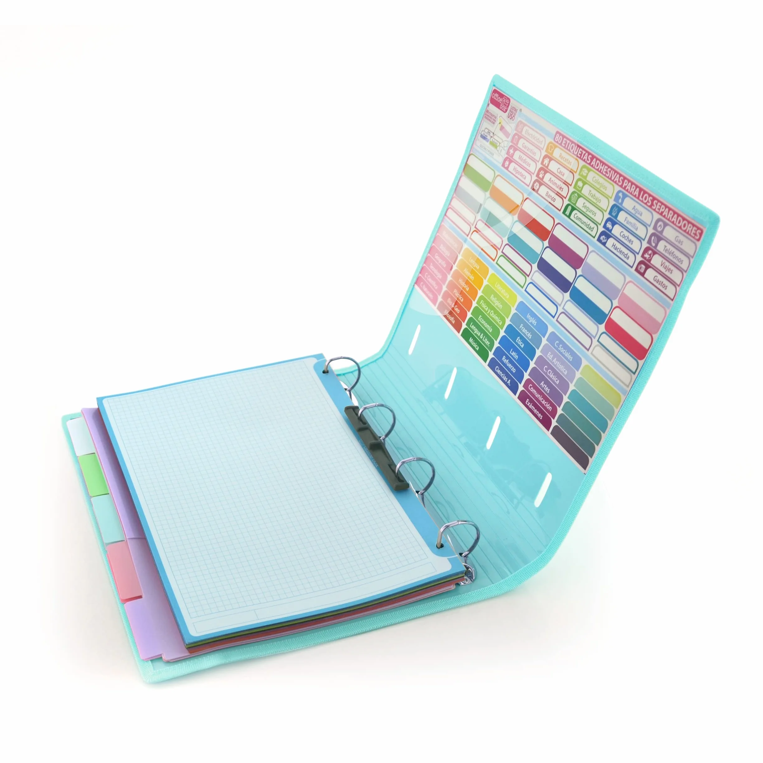 Office Box Carpeta 4 Anillas A4 Blush Pastel Azul Blush con 100 Hojas y Separadores