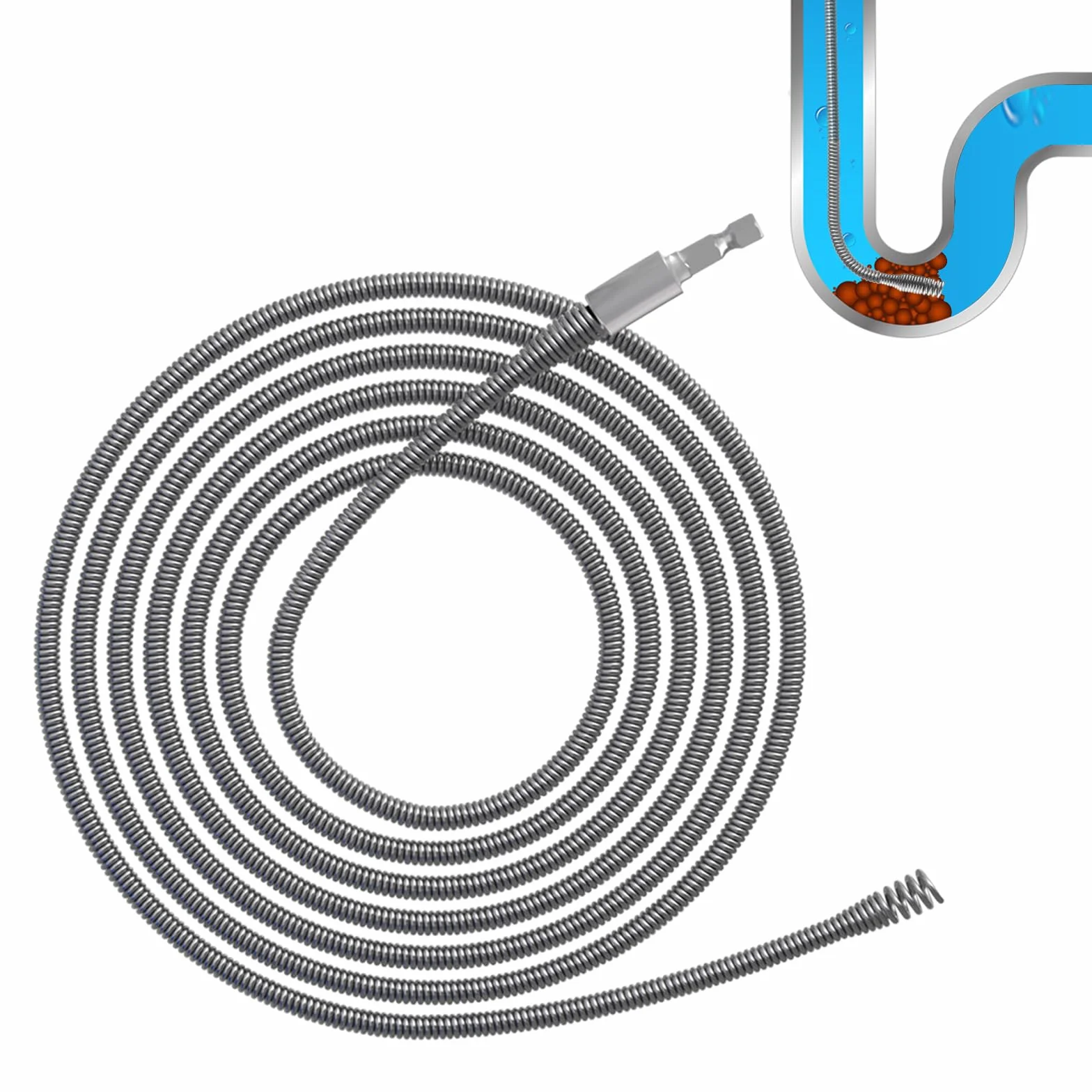 Espiral para limpieza de tuberías, diámetro de 6 mm, espiral de limpieza con adaptadores eléctricos y manuales, limpiador de tuberías en espiral, espiral eficiente (5 m)