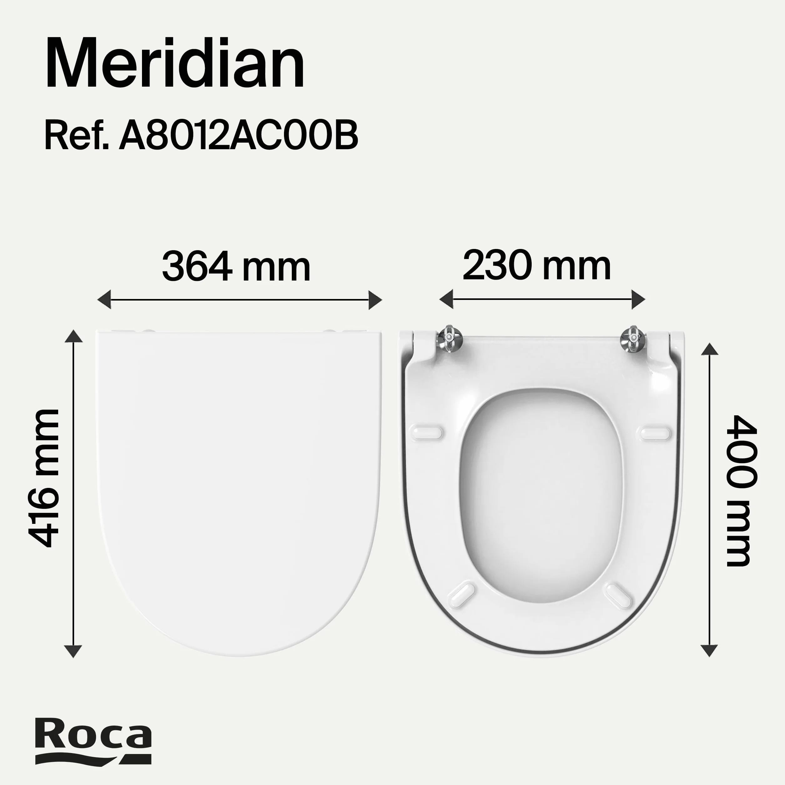 Roca Meridian - Tapa y asiento de Supralit para inodoro compacto con caída amortiguada, tapadera de WC original con ajuste perfecto, recambio de tapa de váter resistente, blanco, A8012AC00B