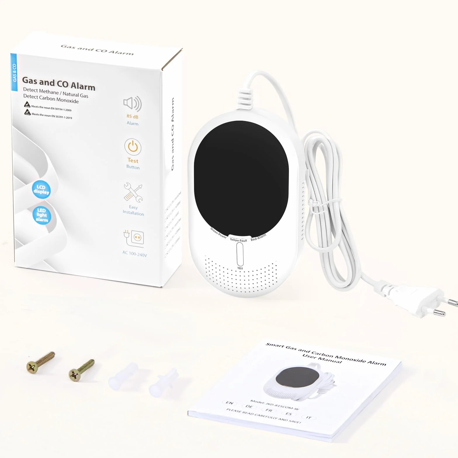 PHYSEN Detector de Gas y Monóxido de Carbono WiFi con Pantalla LED, Certificado EN 50291/EN 50194, Compatible con Alexa/Google Home
