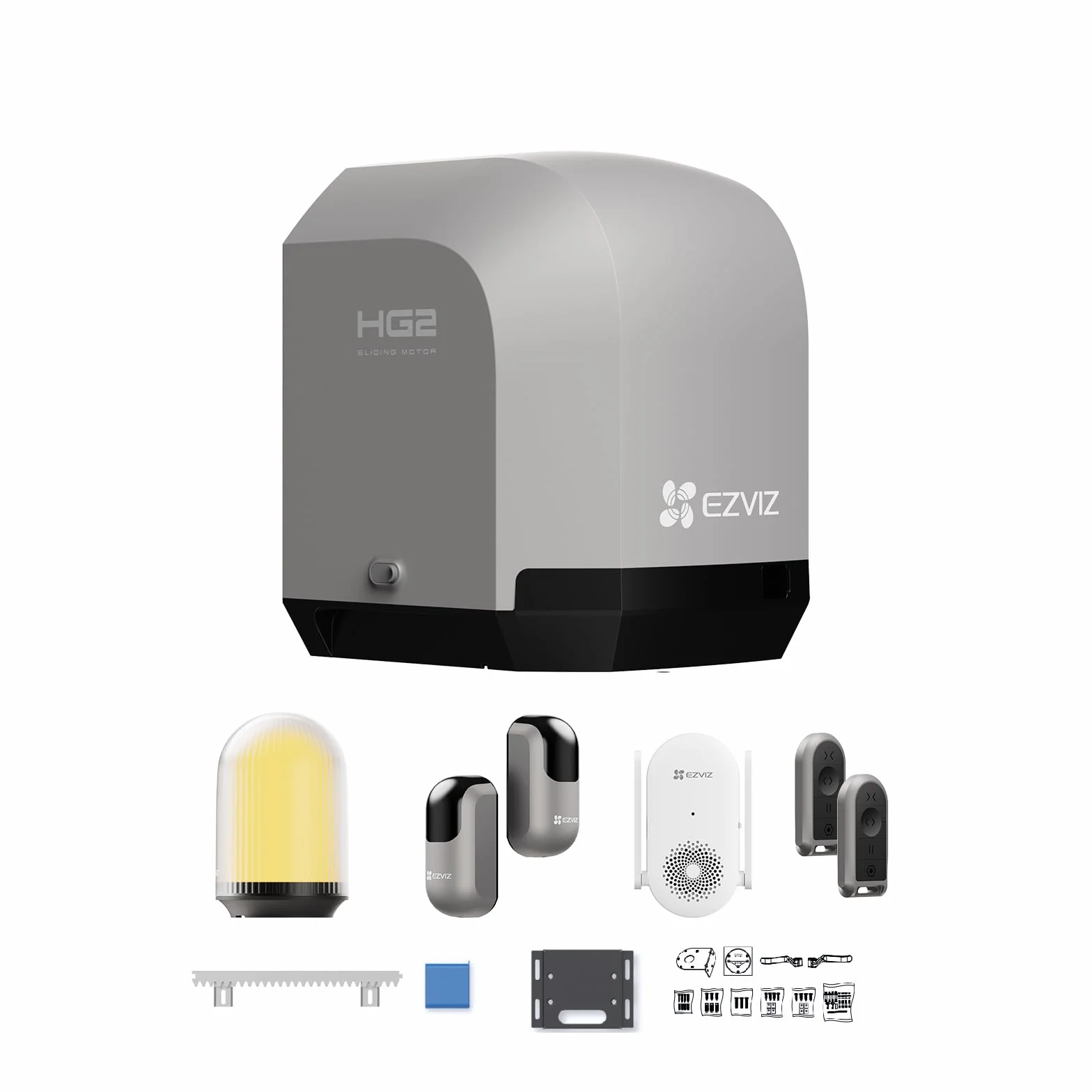 EZVIZ Motor Puertas Correderas Exterior 400 kg, con 4 Metros Cremallera de Nailon y Acero, Dos Mandos a distancia, una Luz de Alarma, Wi-Fi/Bluetooth, Instalación de dos cables, Impermeable, HG2 400