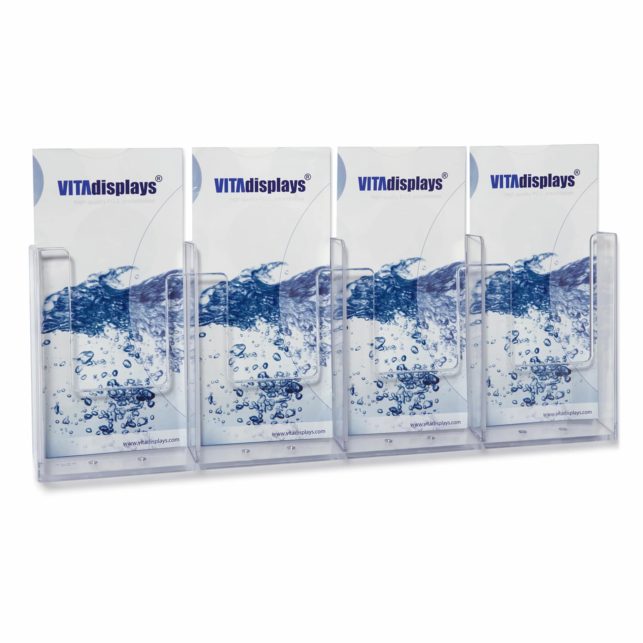 Taymar Soporte para folletos de pared largo DIN DL tríptico, expositor de 4 compartimentos 10,2 cm