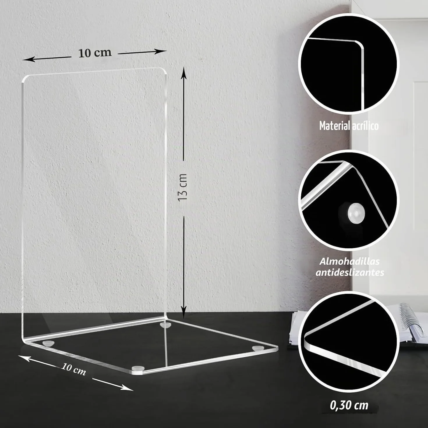 Auauraintt 6pcs Sujetalibros de acrílico Transparente con 24 Alfombrillas de Silicona Antideslizantes