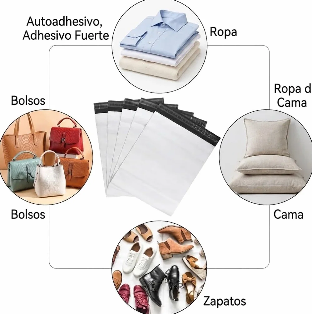 Bolsas para Envíos Autoadhesivos 32x40+5cm 100 Unidades Blancas Impermeables Plástico Reciclado