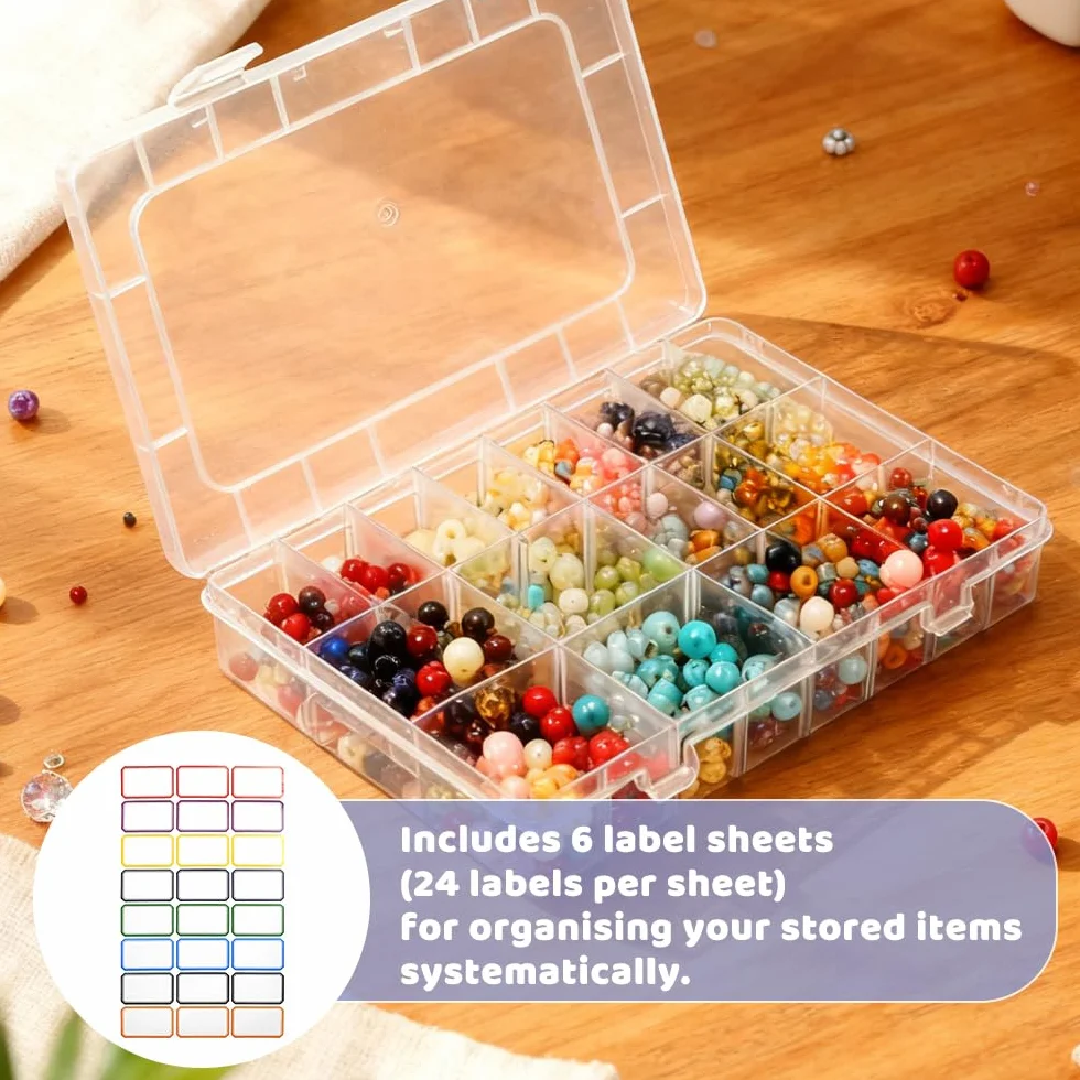 Caja Organizadora Plastico Transparente 24 Compartimientos Ajustables Apilable con Tapa para Joyas Tornillos Cuentas