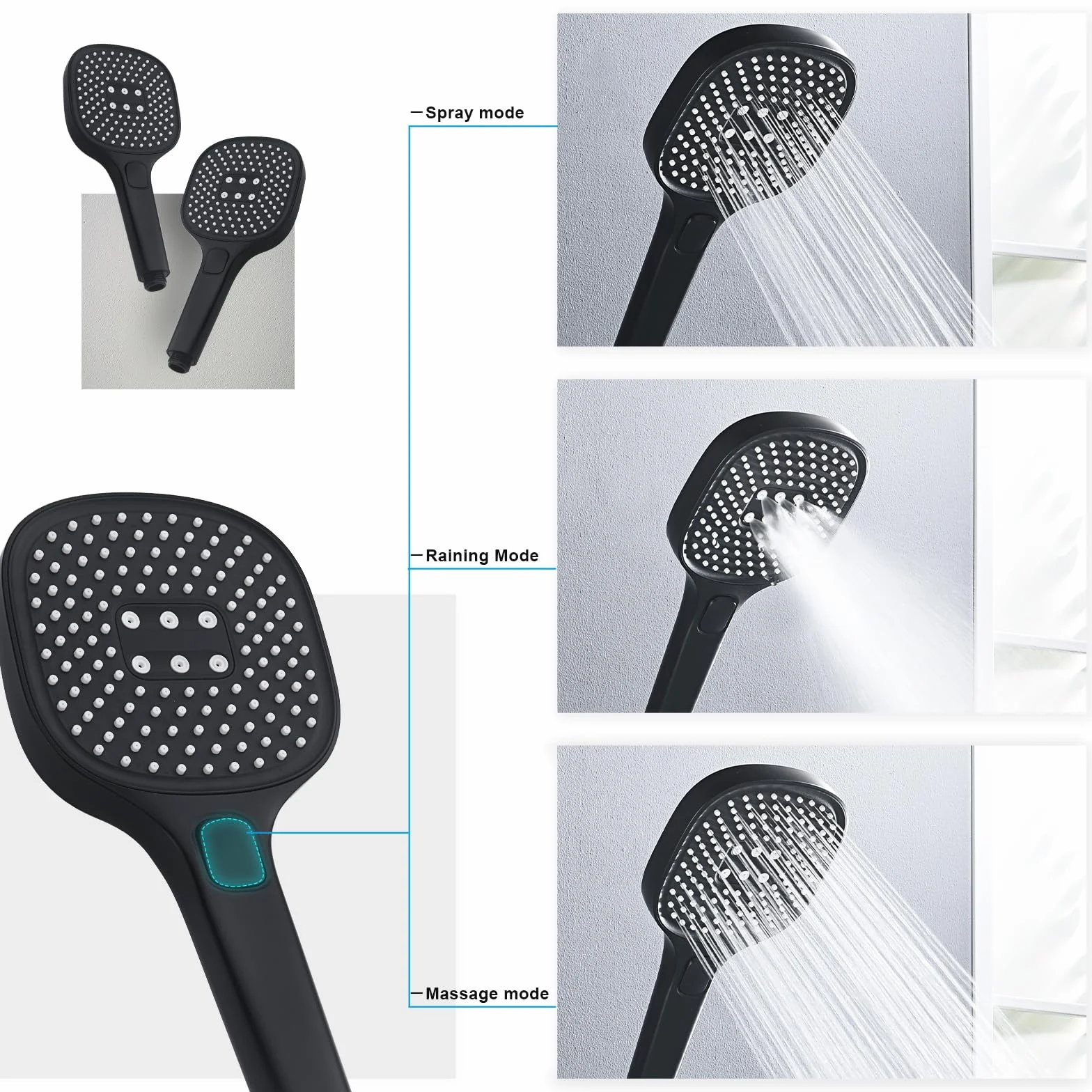 PHASAT Grifo Bañera 3 Orificios Mezclador Latón Negro Mate PTBB20E