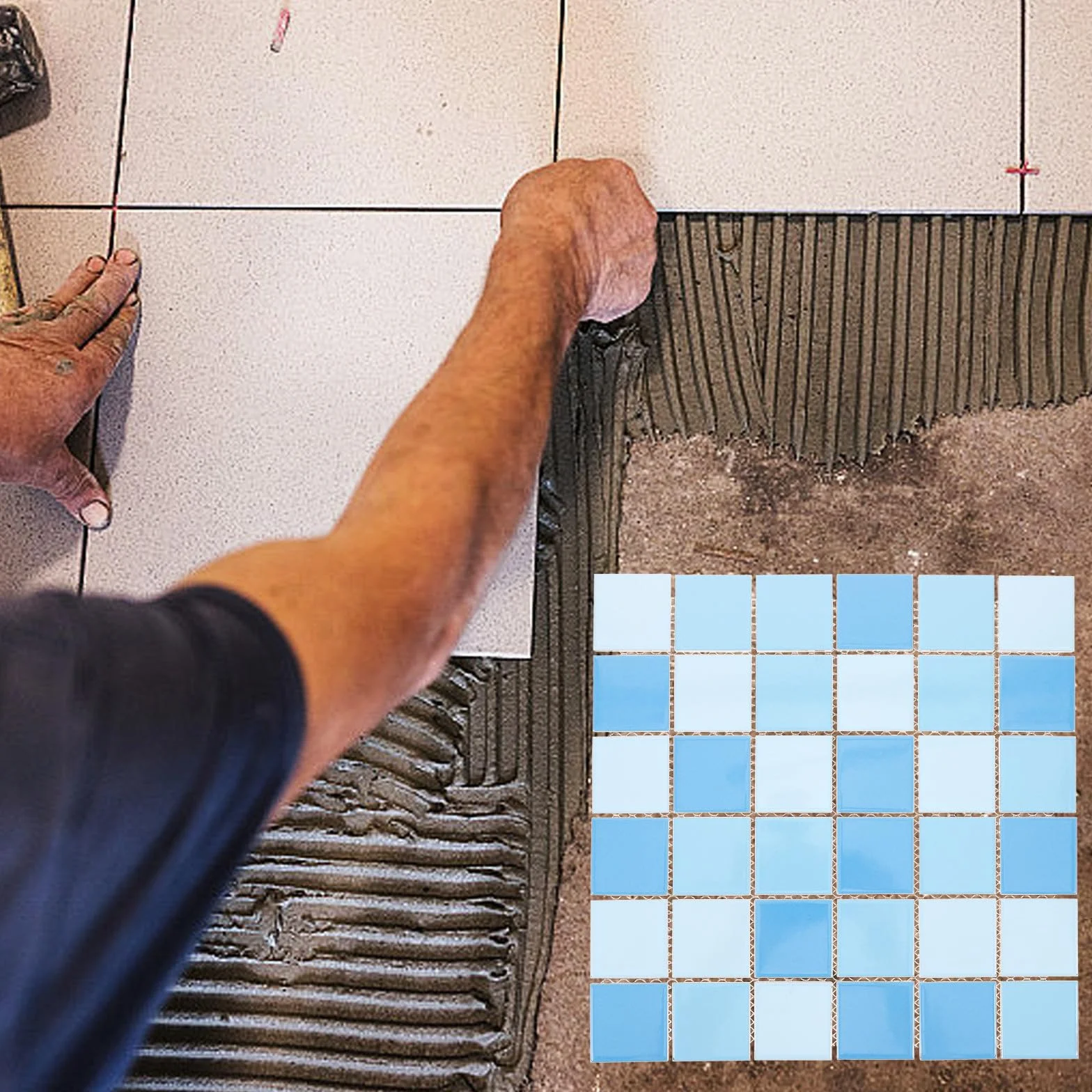 MAGICLULU Azulejos de Cerámica Cuadrados Azules para Piscina y Salpicadero, 36 Piezas para Múltiples Usos en Cocina y Baño