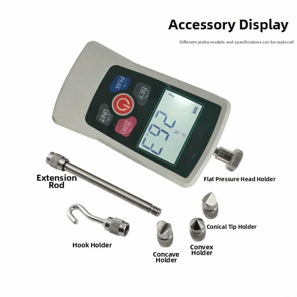 Medidor digital de fuerza de empuje y tracción 50 N con alarma de retroiluminación para control de calidad y pruebas de materiales, 124 x 60 mm (50 N)