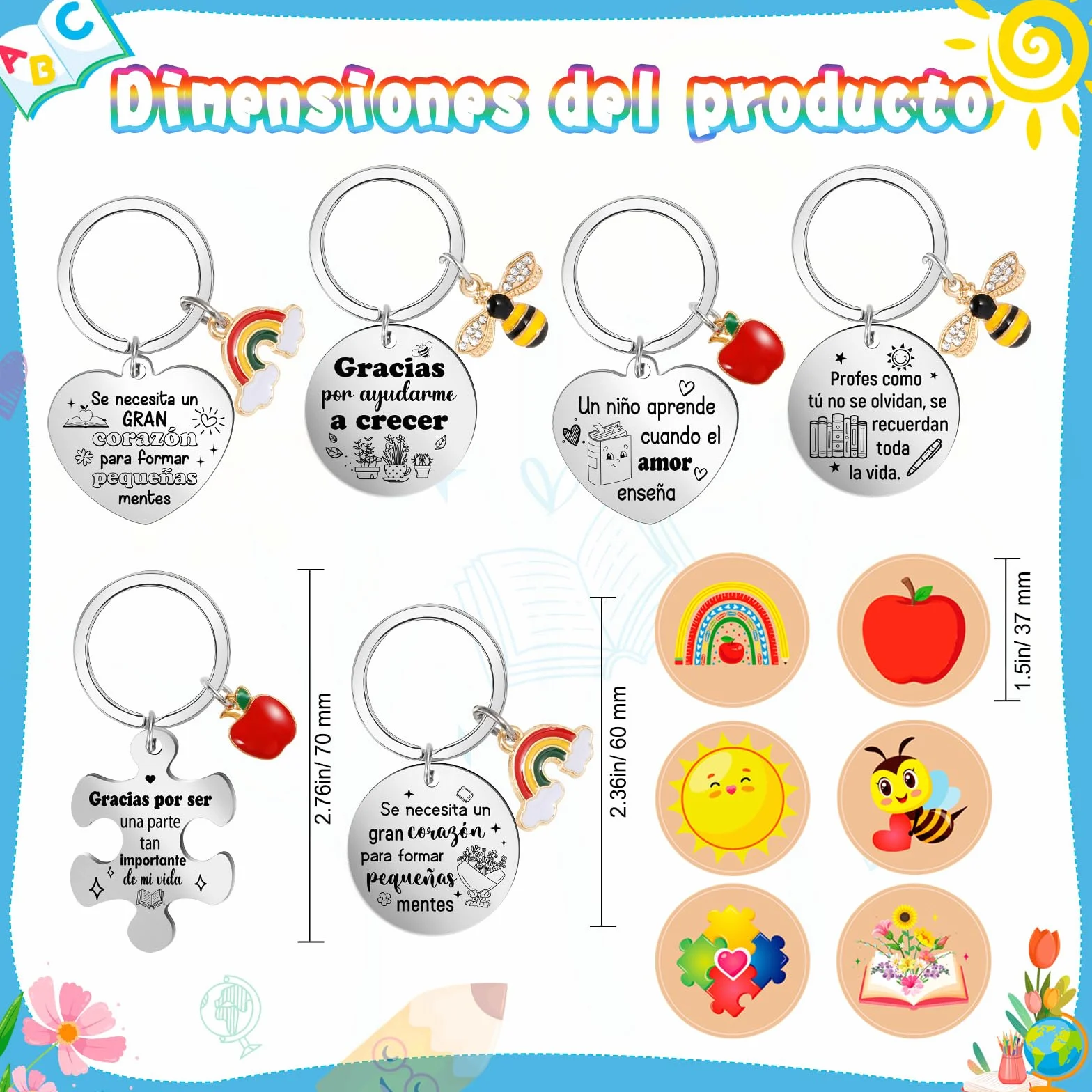 HOWAF Regalo Profesora, 6 Tarjeta Profesor & 6 Llavero Profesora, Regalos para Profesores