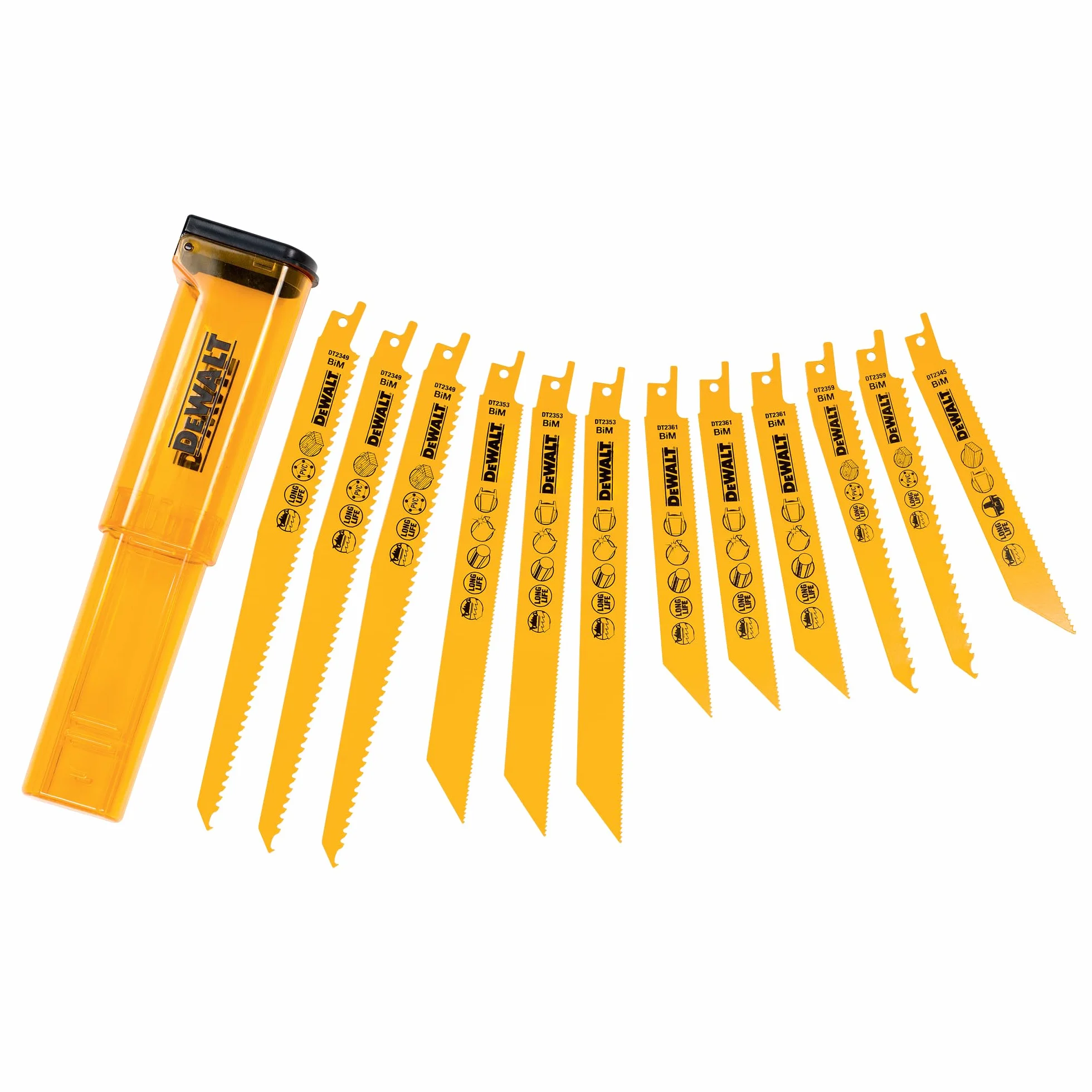 DEWALT Juego de hojas mixtas Bi-Metal para sierra reciproca con estuche para almacenamiento (12 piezas), DT2445-QZ