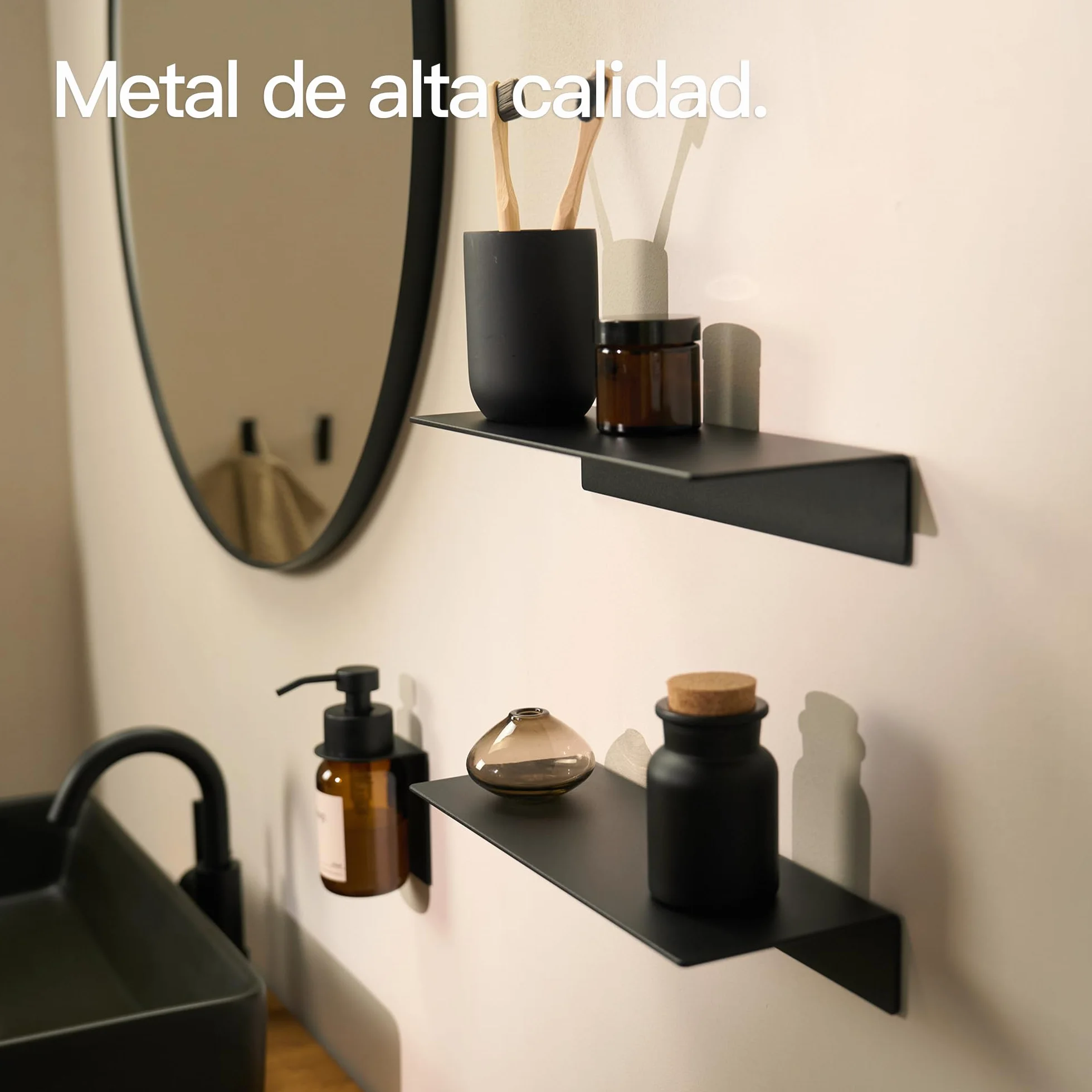 Design Hamburgo | Estantería de baño | Estantería de Pared (Negro Mate, 30 cm)
