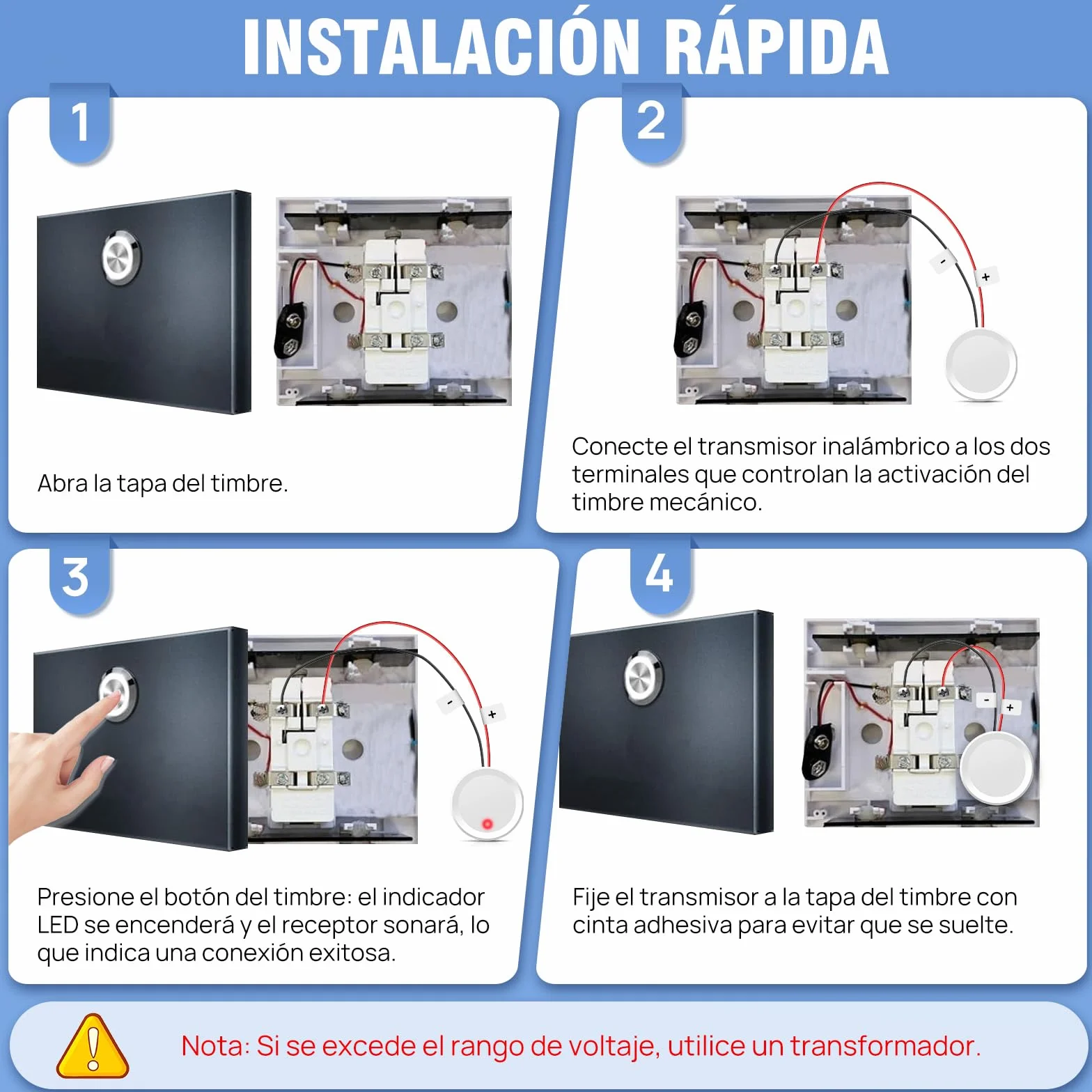 Conjunto de Extensión de Señal Inalámbrica PHYSEN, Amplificador de Timbre y Campana, Reenvío de Timbre para Timbre Existente, Timbre para Dormitorio, Ático y Sótano, 1 Repetidor de Señal 1 Receptor