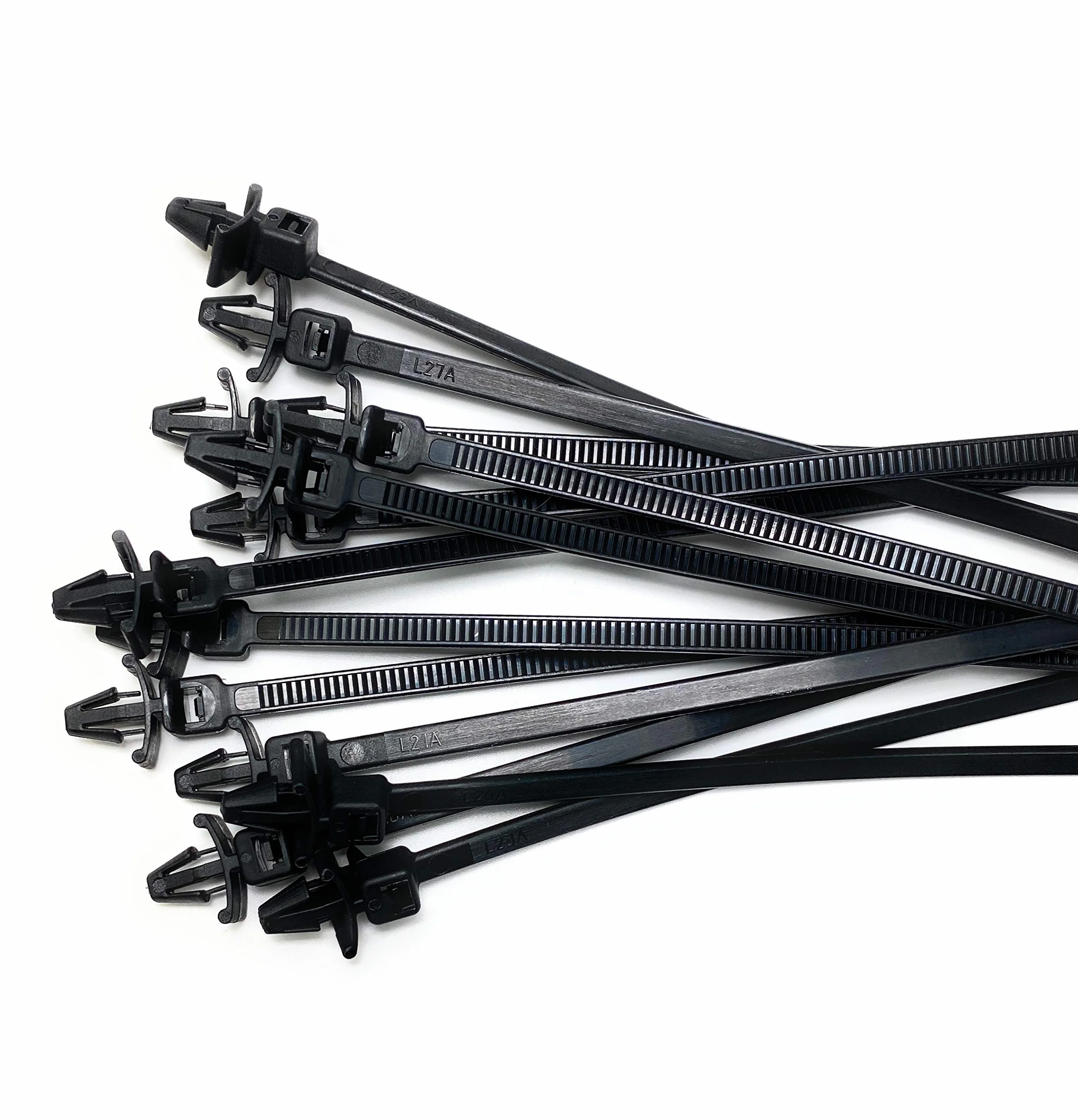 Bridas de cable aladas de montaje a presión/Bridas de nailon para chasis de coche con fijación, negro (50, 4,8mm x 100mm)