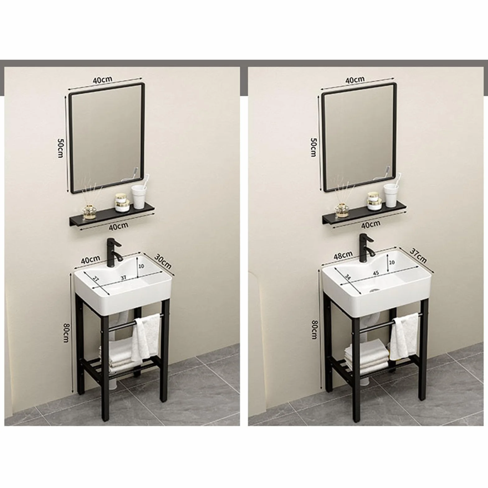 Lavabo Pequeño de Cerámica Rectangular de Pie para Baño，Lavabo para Uso En Interiores Y Exteriores con Grifo Y Desagüe，Lavabo Moderno Art con Rebosadero，para Comedor