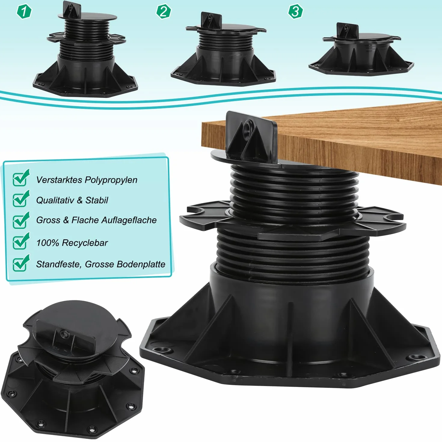 Daromigo Soportes para terrazas, 30 unidades, altura regulable, 60-140 mm, patas niveladoras para terrazas de suelo, placas de suelo para terrazas subestructura, WPC