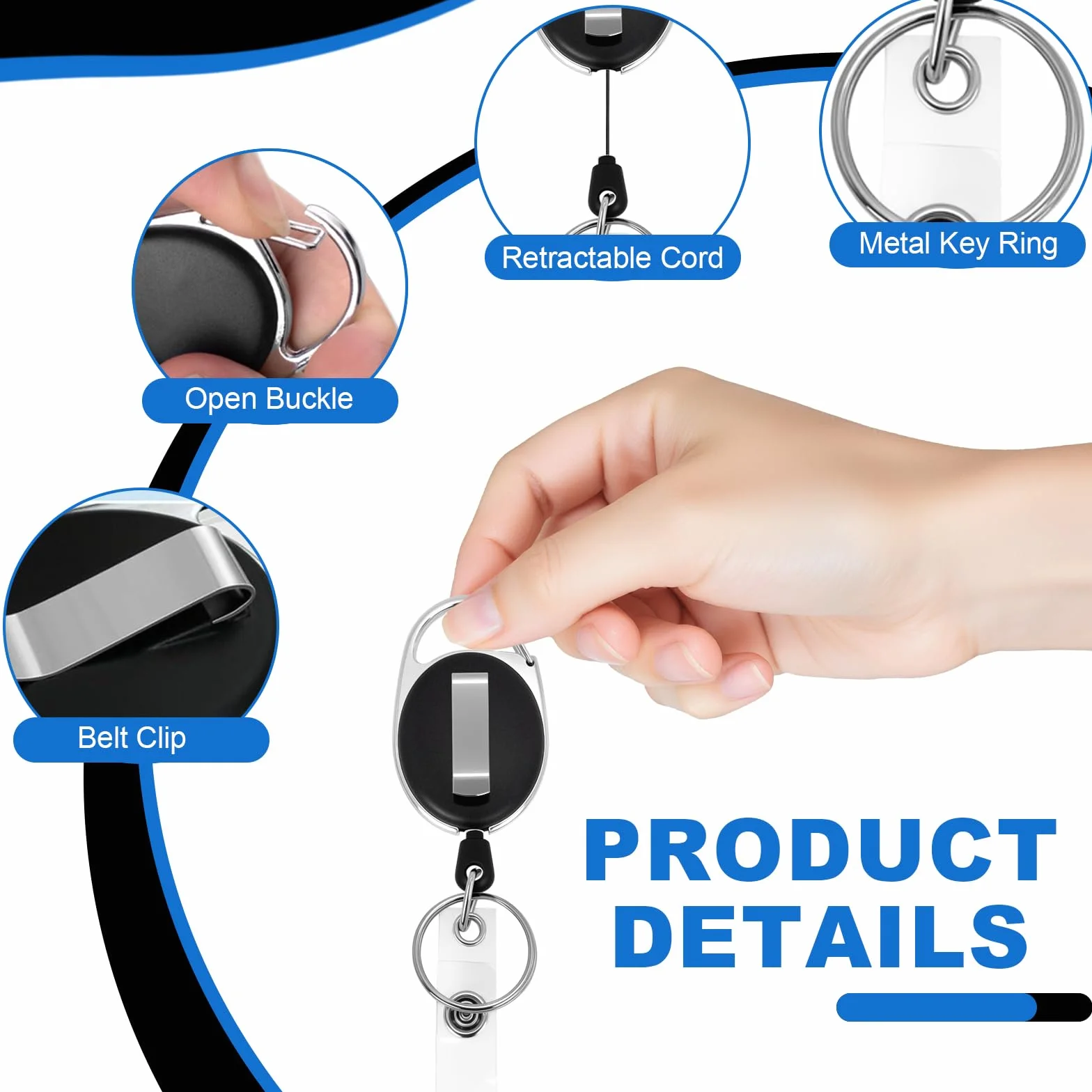 Llavero Retractil 10 Piezas con Clip para Cinturón Cordón Extensible 63 cm