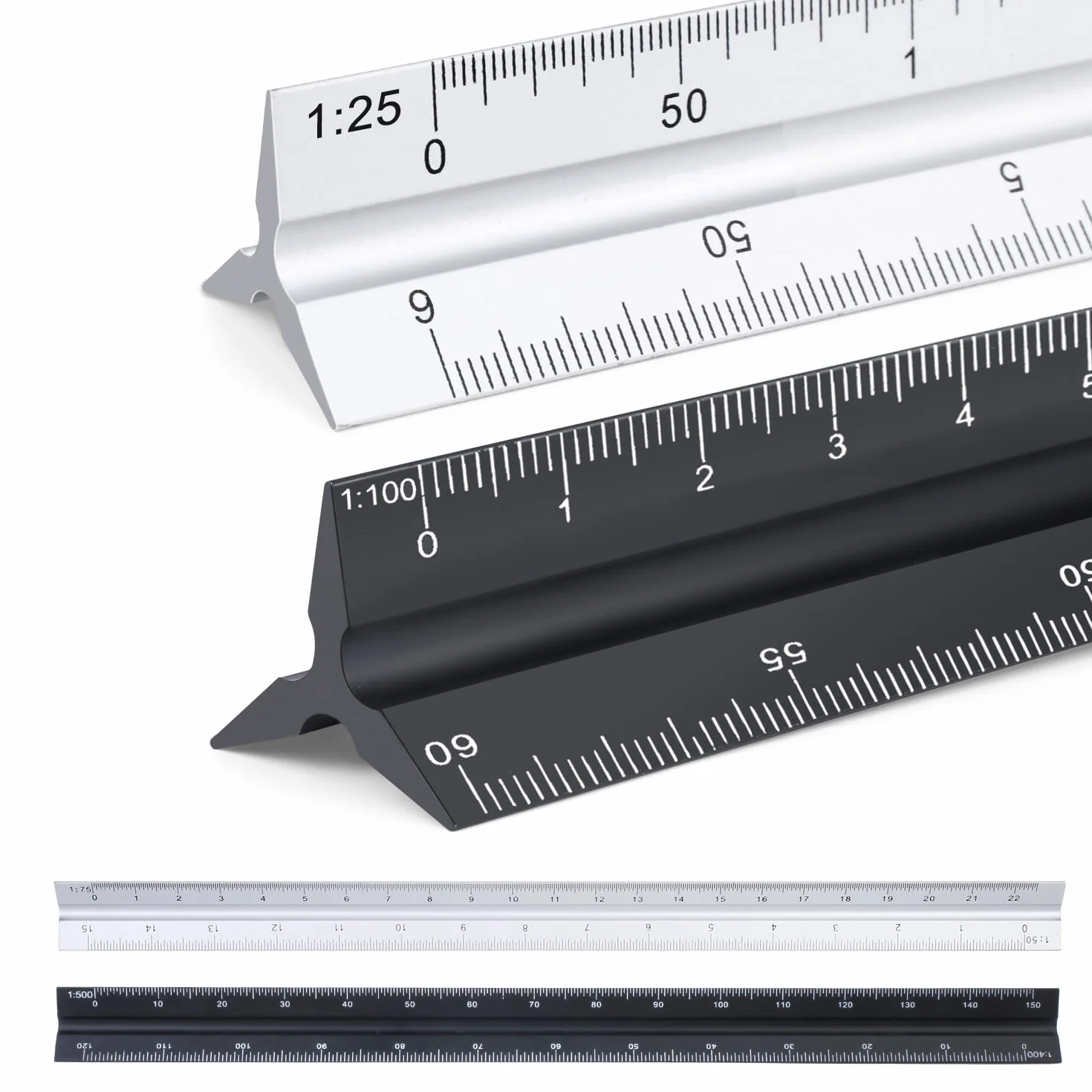 Reglas de escala de aluminio 30 cm triangular 1:20 1:25 1:50 1:75 1:100 1:150 1:200 1:250 1:300 1:400 1:500 para ingenieros