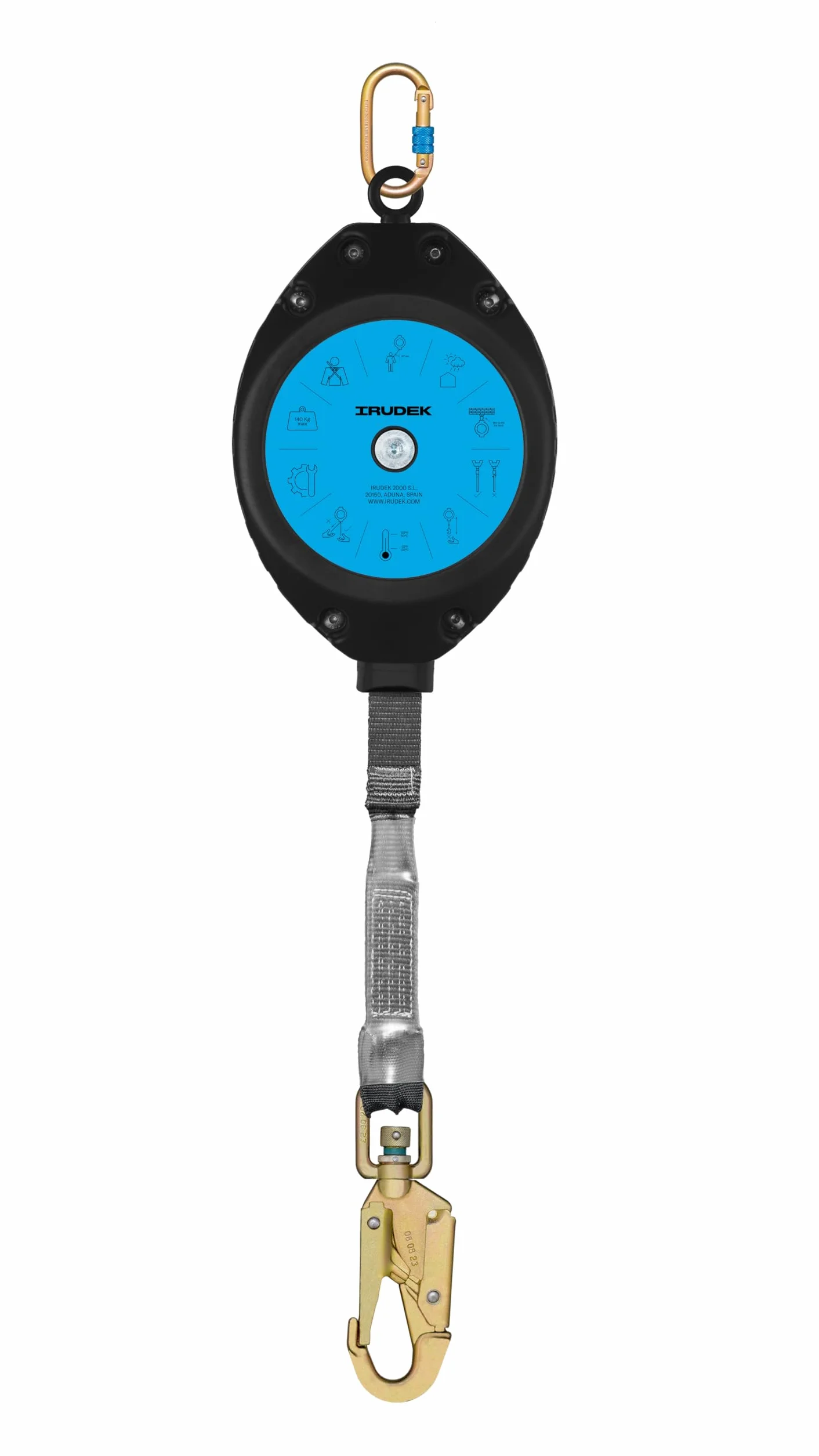 Irudek KARBOR 6 - Anticaídas retráctil 6 m con cinta de Technora, cárter sintético resistente, conectores giratorios, indicador de caída y chip NFC Ready, certificado EN 360 | VG11.060