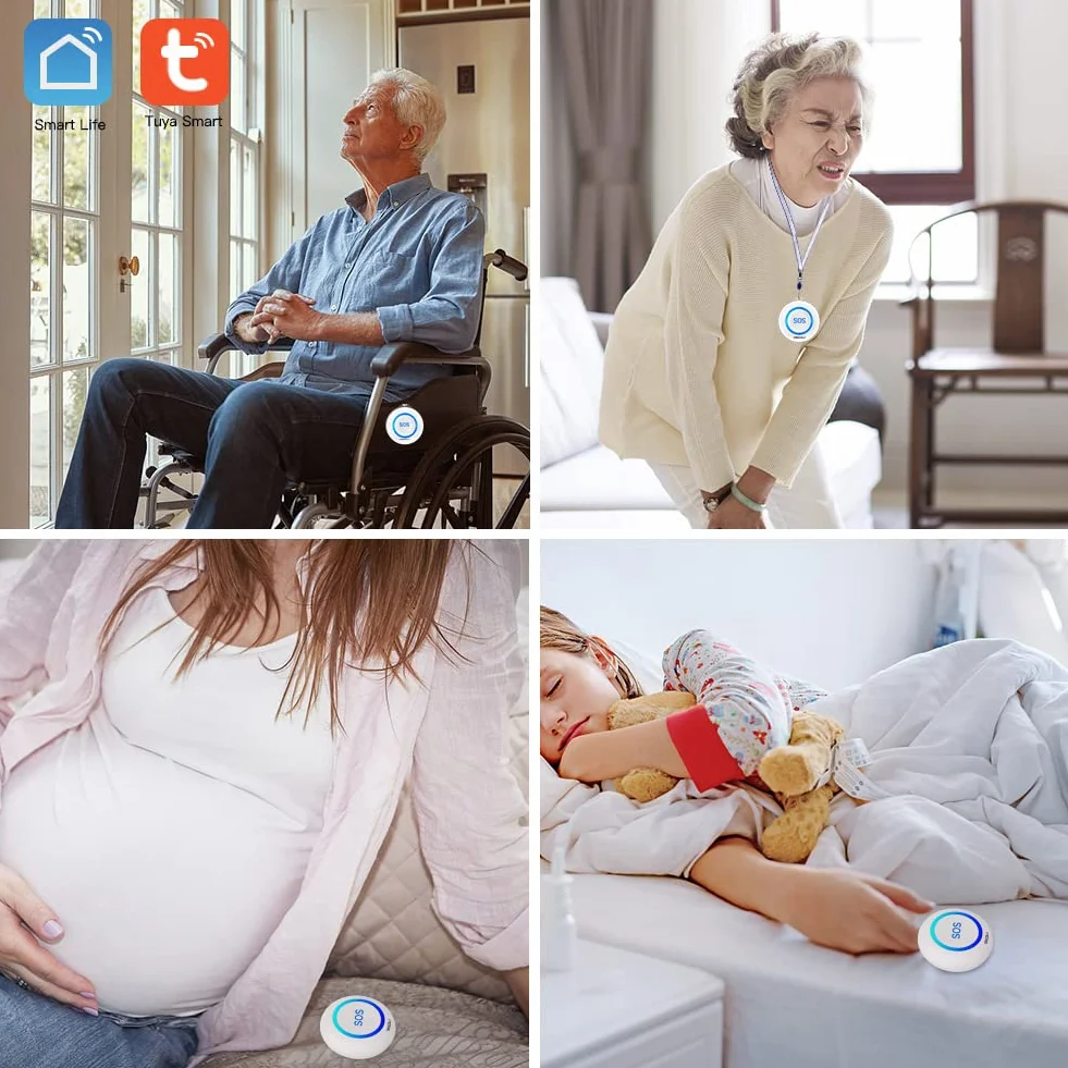 SINGCALL Tuya WiFi Smart Botón de Emergencia SOS para Mayores y Niños, Alerta Personal para Pacientes de Edad Avanzada, Botón Azul de Llamada, Conectado al Teléfono(Adecuado para entornos domésticos)