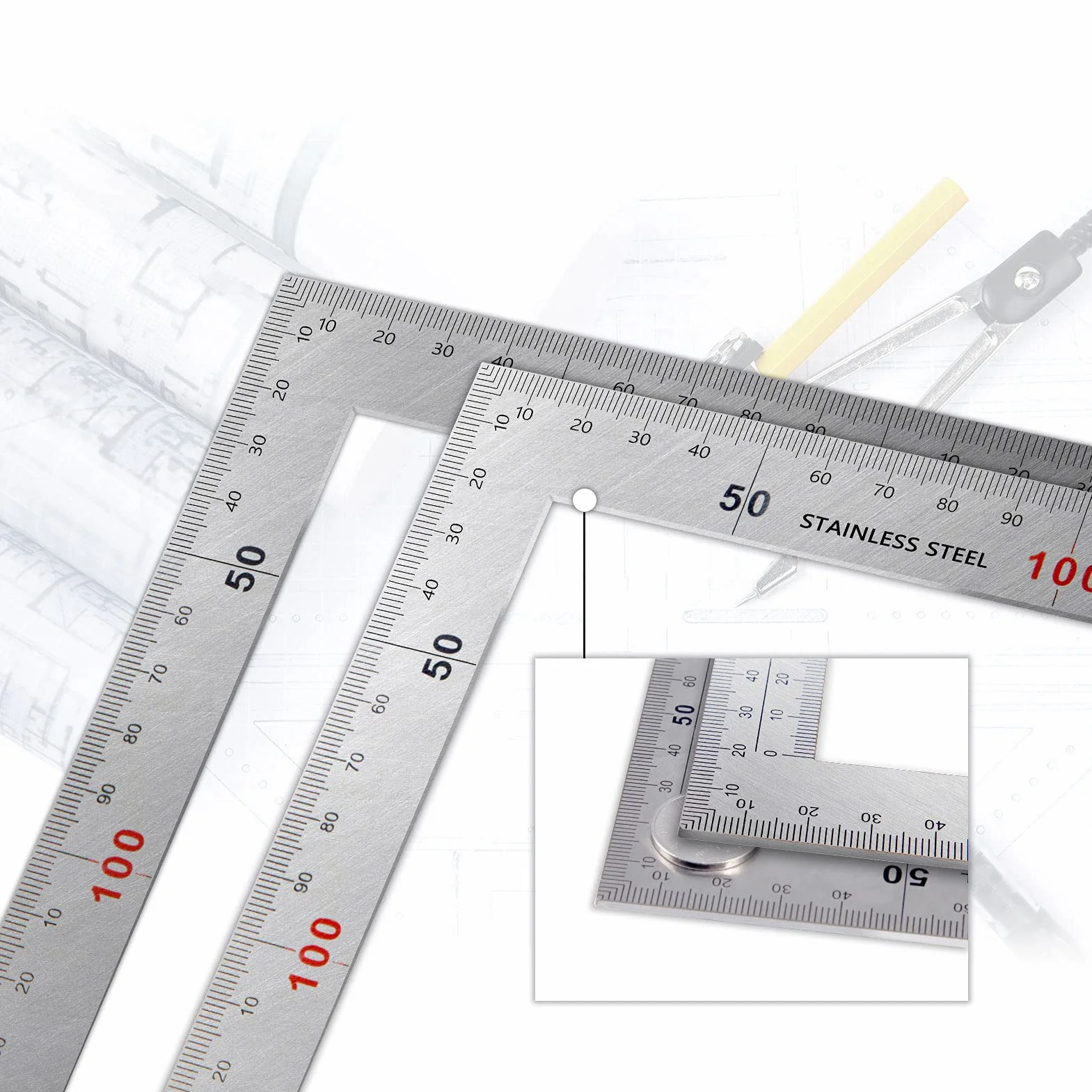 Escuadra de Acero 90 Grados 150×300mm Regla Metálica Cuadrada para Carpintero