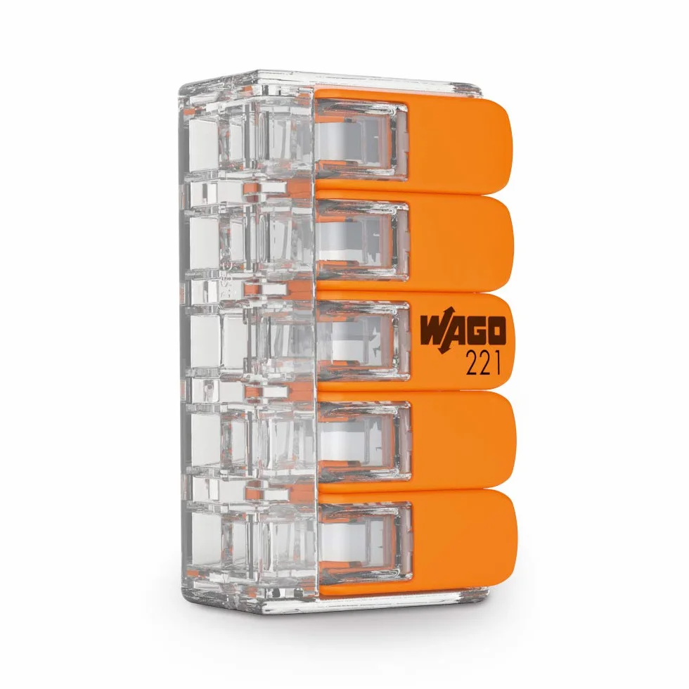 Wago 221-615 Conector de Cable Eléctrico Naranja Transparente 15 Piezas