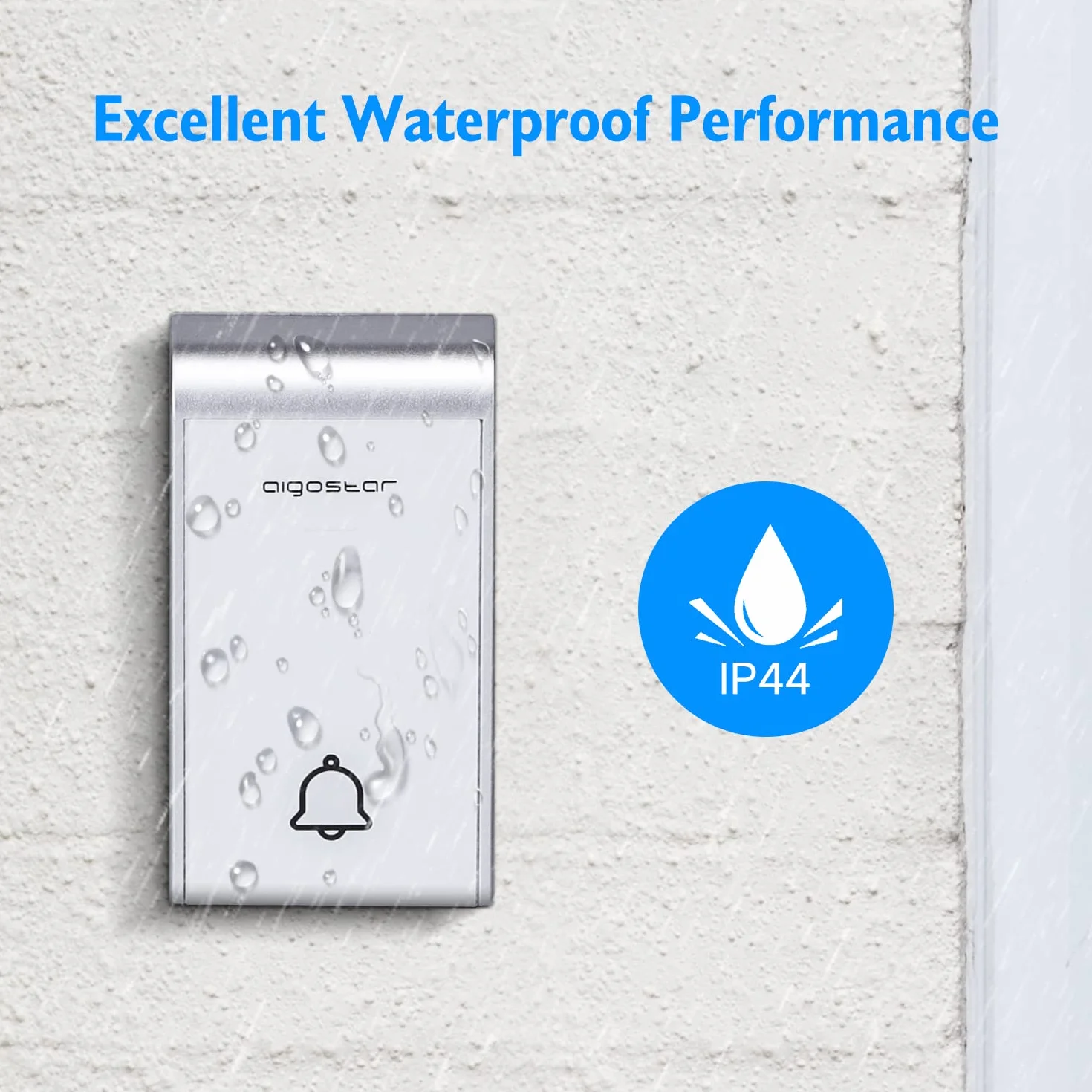 Aigostar Timbre Inalámbrico de Puerta Impermeable con LED, 36 Melodías, 3 Niveles de Volumen, 2 Receptores 1 Transmisor