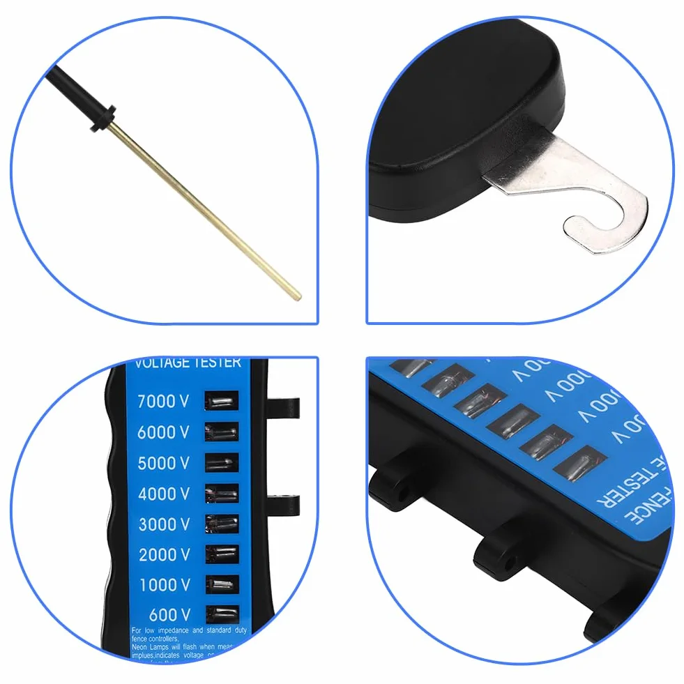 Probador de Voltaje,Tester Pastor Electrico Sin Contacto 600-7000V Probador de Cercas EléCtricas con Sonda Clip Bolsillo DeteccióN de Luz MúLtiple para Granja Jardines, Recintos Aves Corral