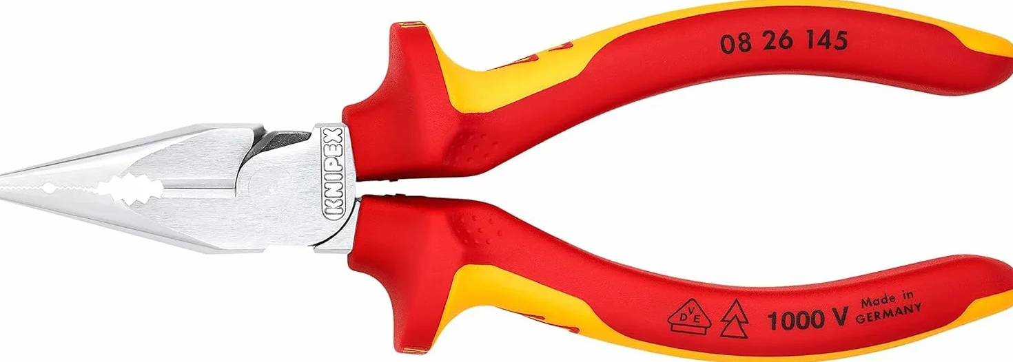 KNIPEX Alicate universal en punta con cartulinas autoservicio cromado aislados con fundas multicomponentes, según norma VDE 145 mm, 08 26 145 SB