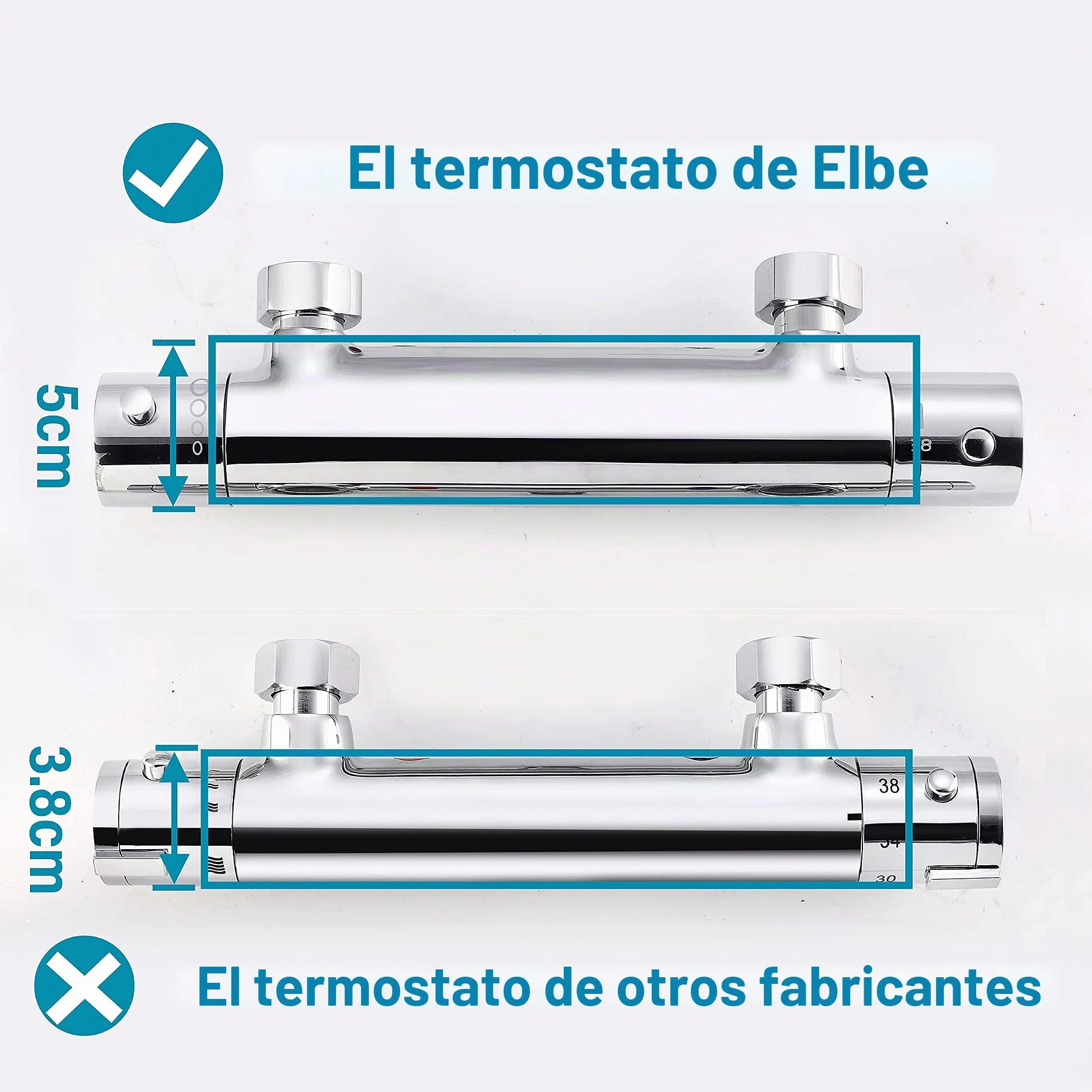 Elbe®Grifo termostatico ducha con protección contra las quemaduras superficiales, grifería de ducha de latón, cromada, con botón de seguridad de 38°C, para un funcionamiento más seguro y cómodo
