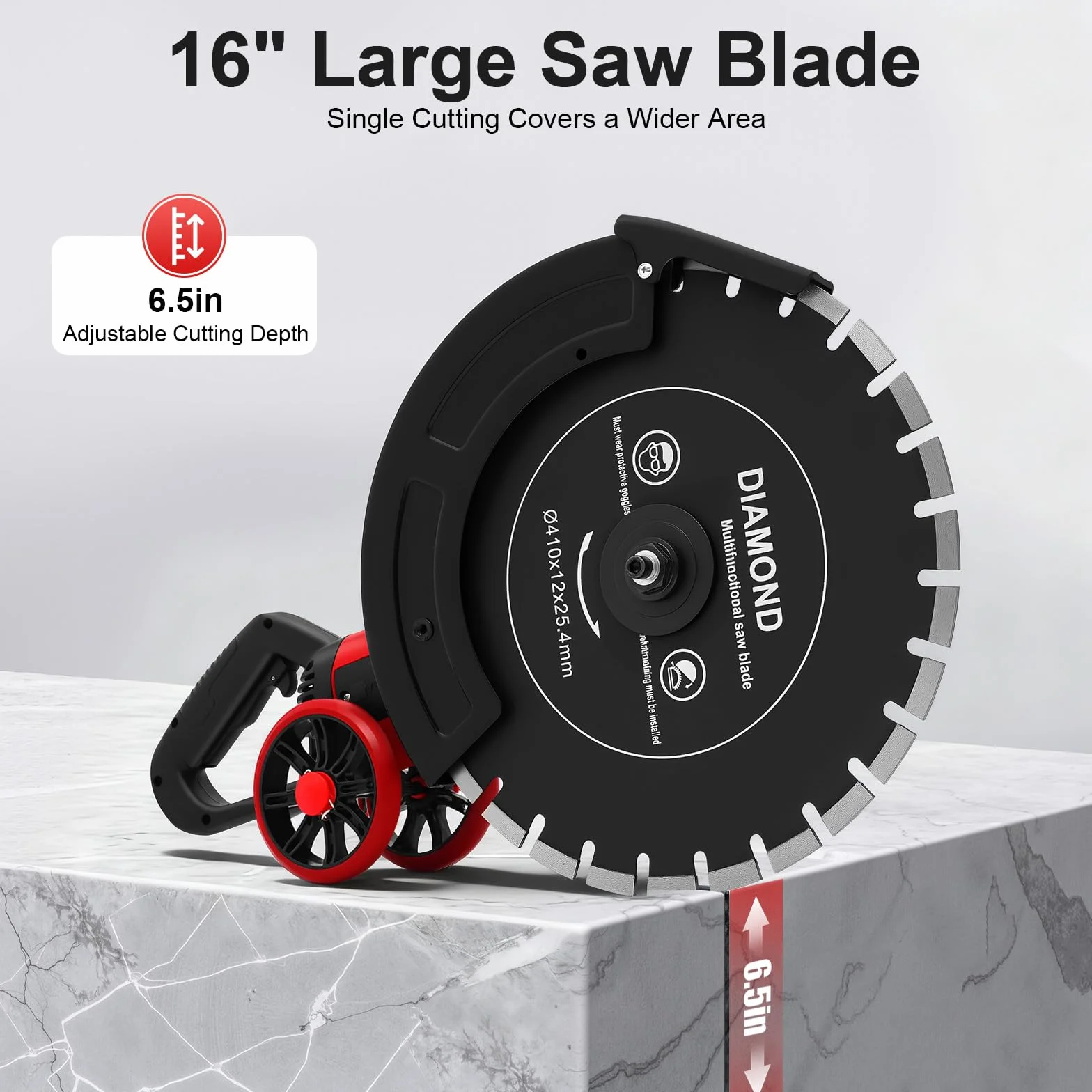 Fresa eléctrica de hormigón, 3000 rpm, sierra de hormigón, cortador de hormigón con diámetro de disco de 410 mm y profundidad de corte ajustable de 165 mm, sierra de piedra, sierra húmeda para
