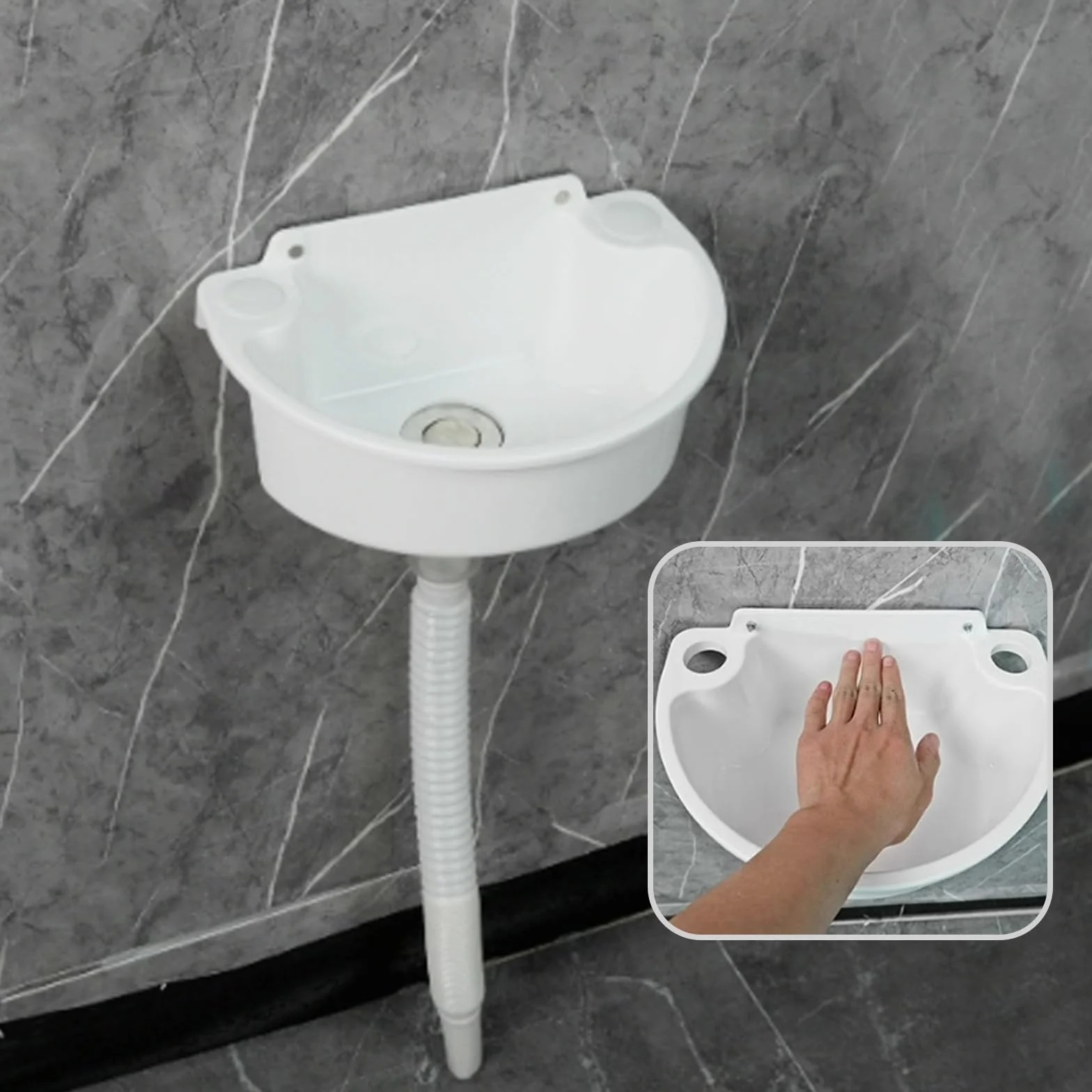 Lavabo pequeño, lavamanos de plástico, lavamanos mini, con tubería de agua de cabeza de acero inoxidable, especialmente diseñado para tamaño pequeño, lavabo práctico[Blanco]