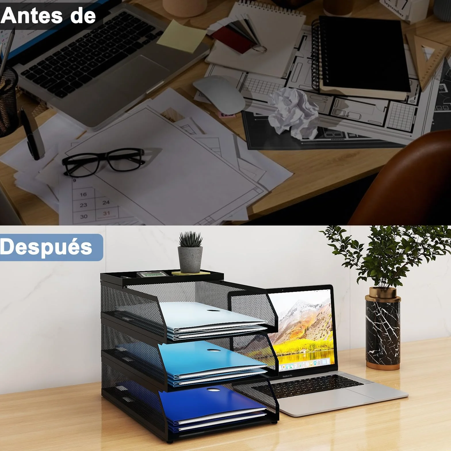 PUNCIA Bandeja para Cartas A4 3 Bandejas Metal Escritorio Organizador de Archivos Negro