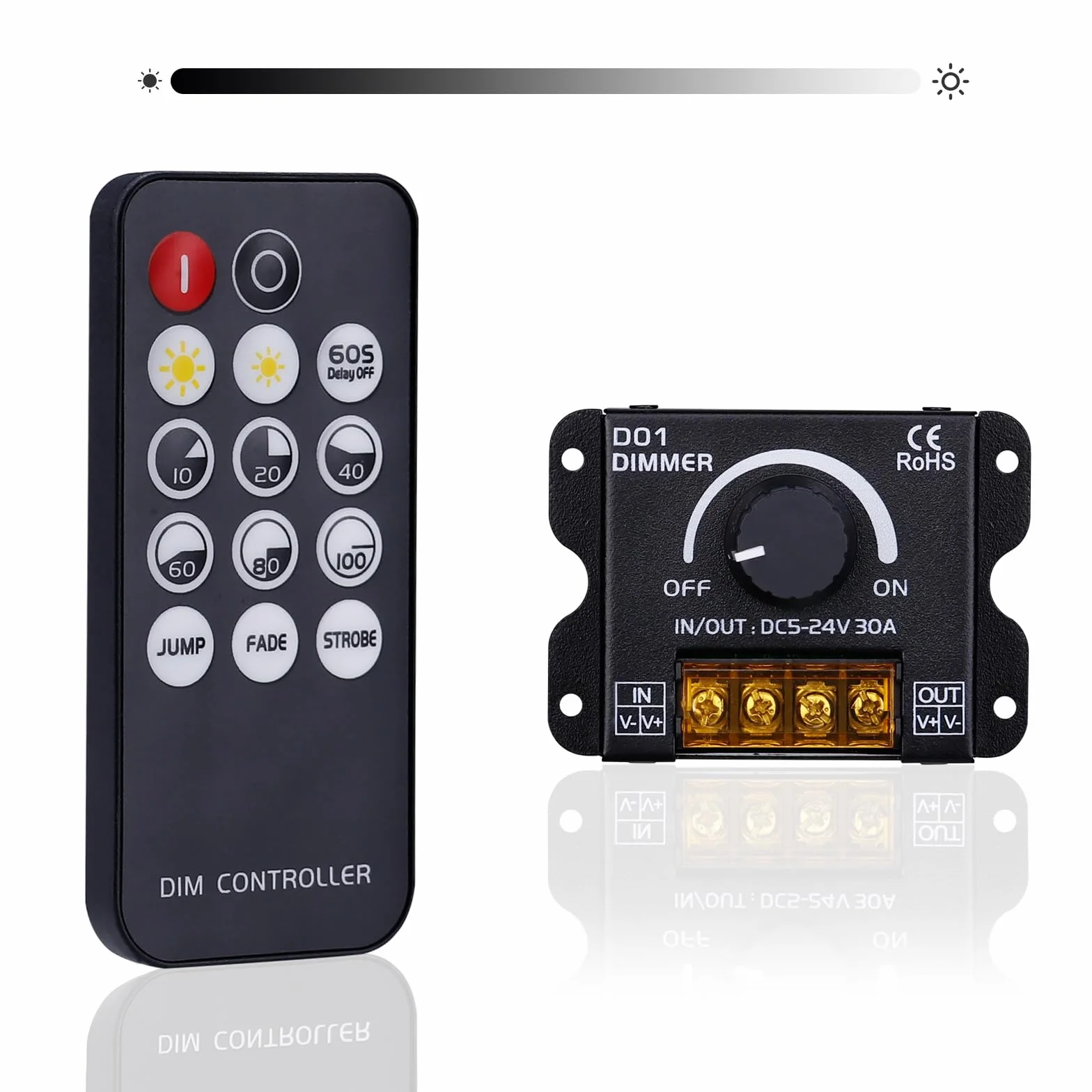 GOMING DC 5V 12V 24V 30A RF LED Dimmer PWM Controlador de Atenuación Control Inalámbrico o a Través de la Perilla para Ajustar el Brillo Adecuado para Tiras de luces LED