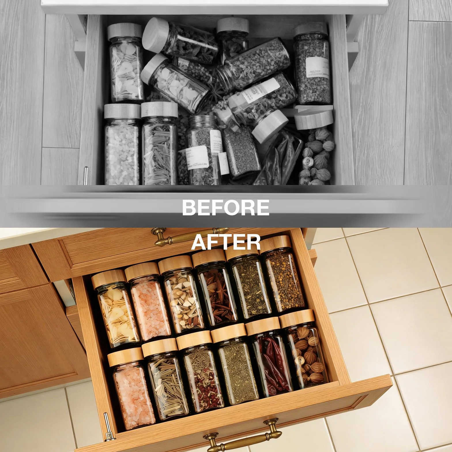 VINATO Organizador de Especias para Cajones Cocina, 8pcs Ajustable, Estante Extraíble para Especieros, Perfumes, Maquillaje, Blanco
