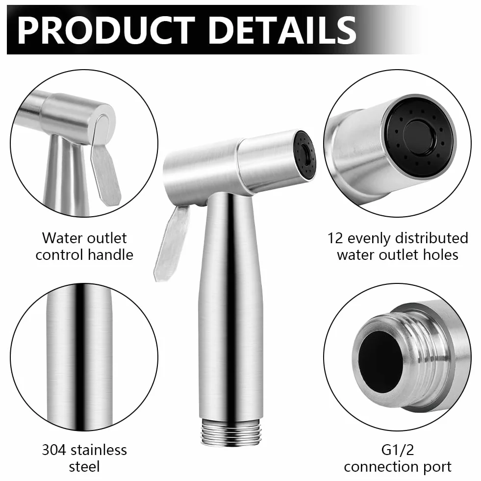 HOTUT Pulverizador para bidé de mano, Grifo WC de mano, Ducha Bidet Acero Inoxidable, Limpieza Inodoro
